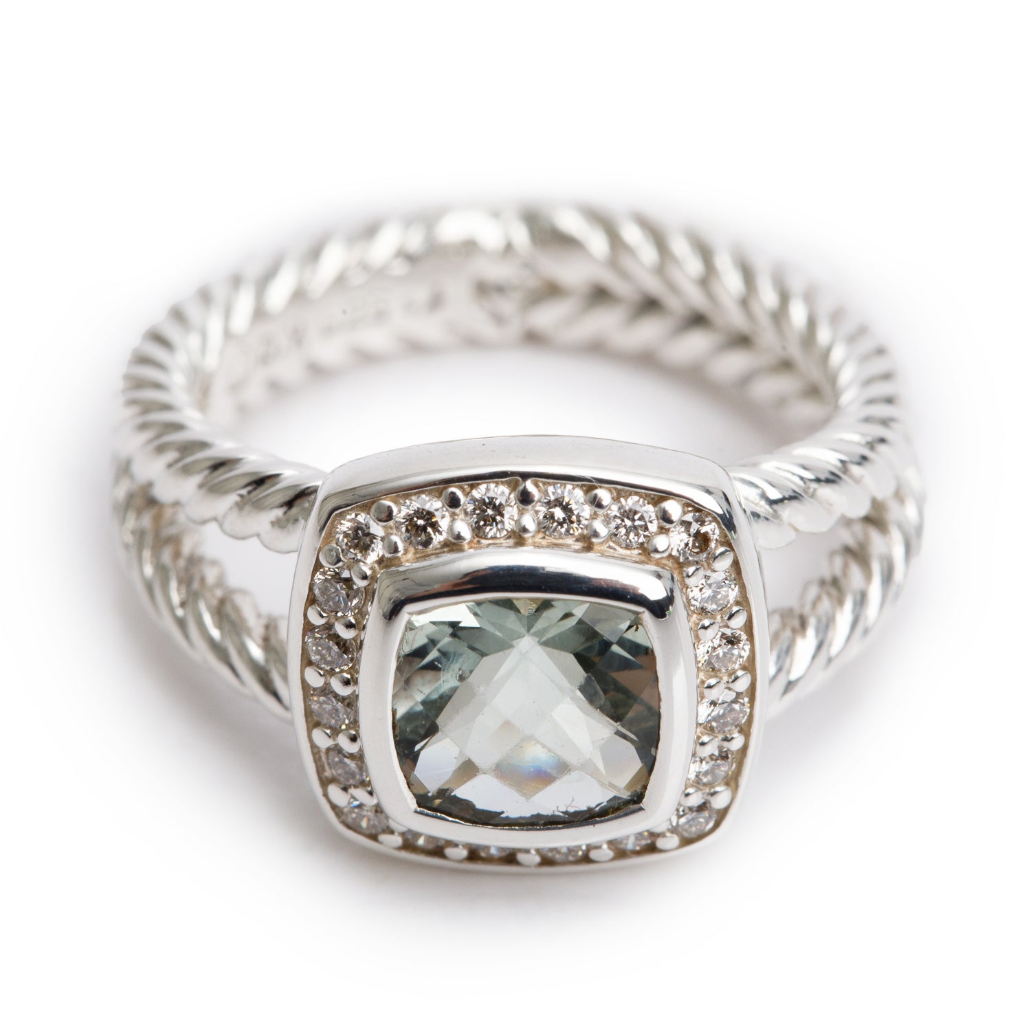 David Yurman Sterling Silver Petite Albion Ring with Prasiolite & Diamonds, Size 5