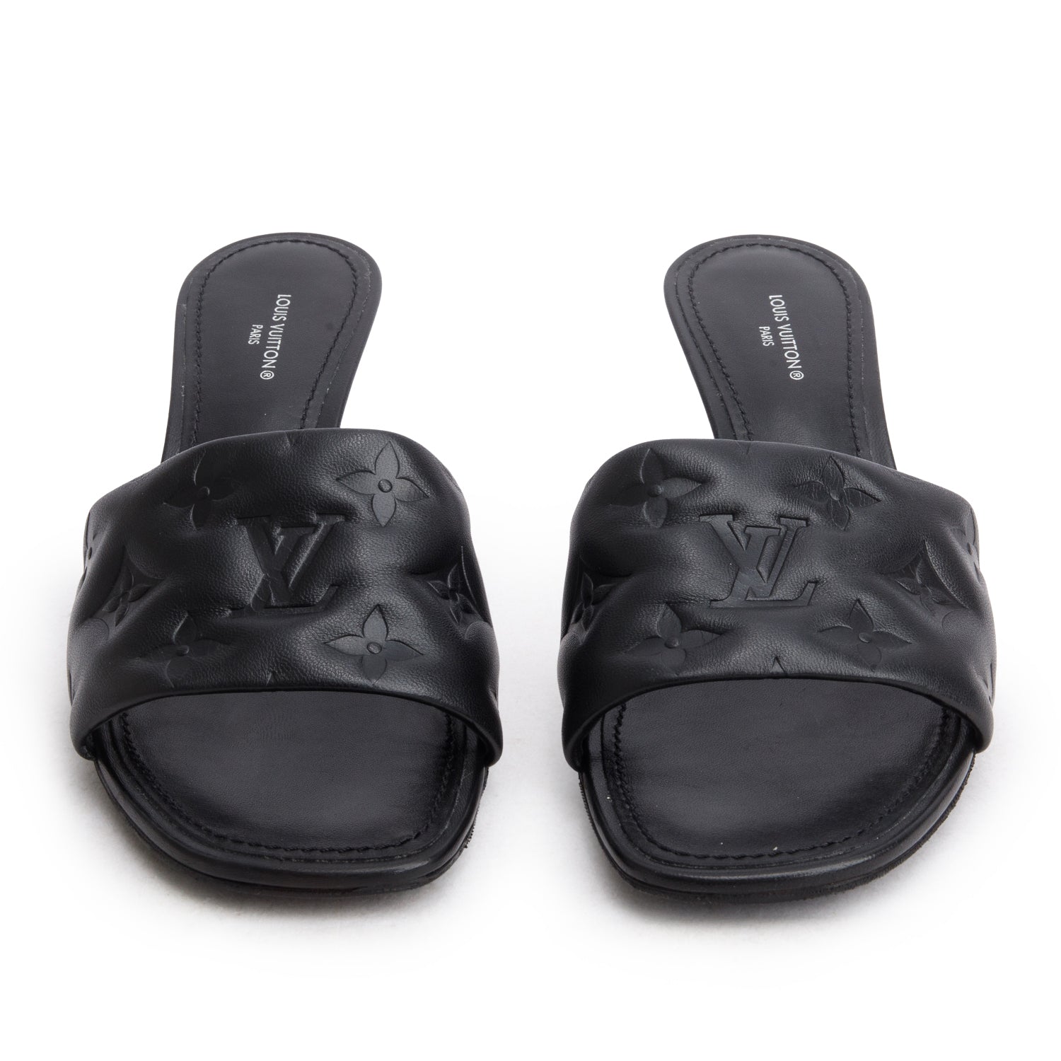 Louis Vuitton 2021 Black Empreinte Leather Neo Revival Slide Sandals, Women's Size 38