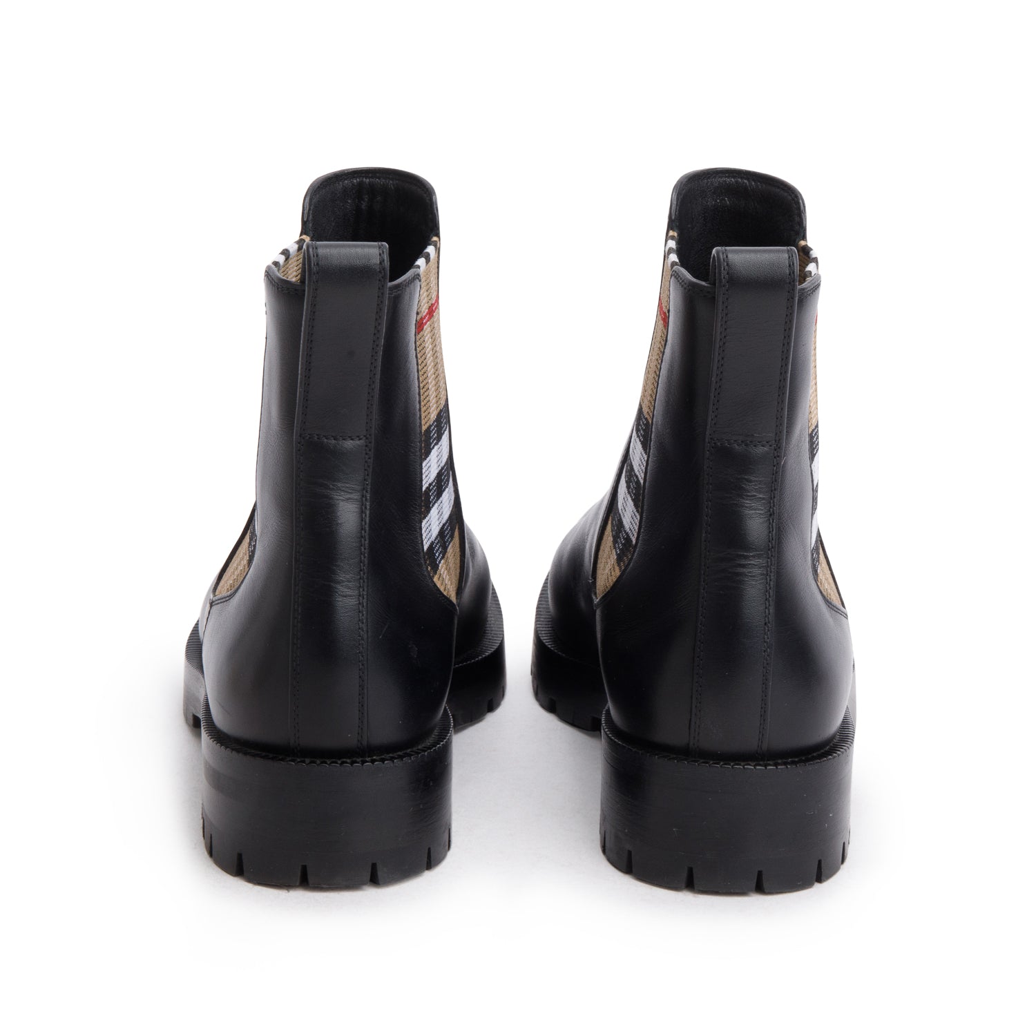 Burberry Black Leather Check Panel Chelsea Boots, Women's Size 38
