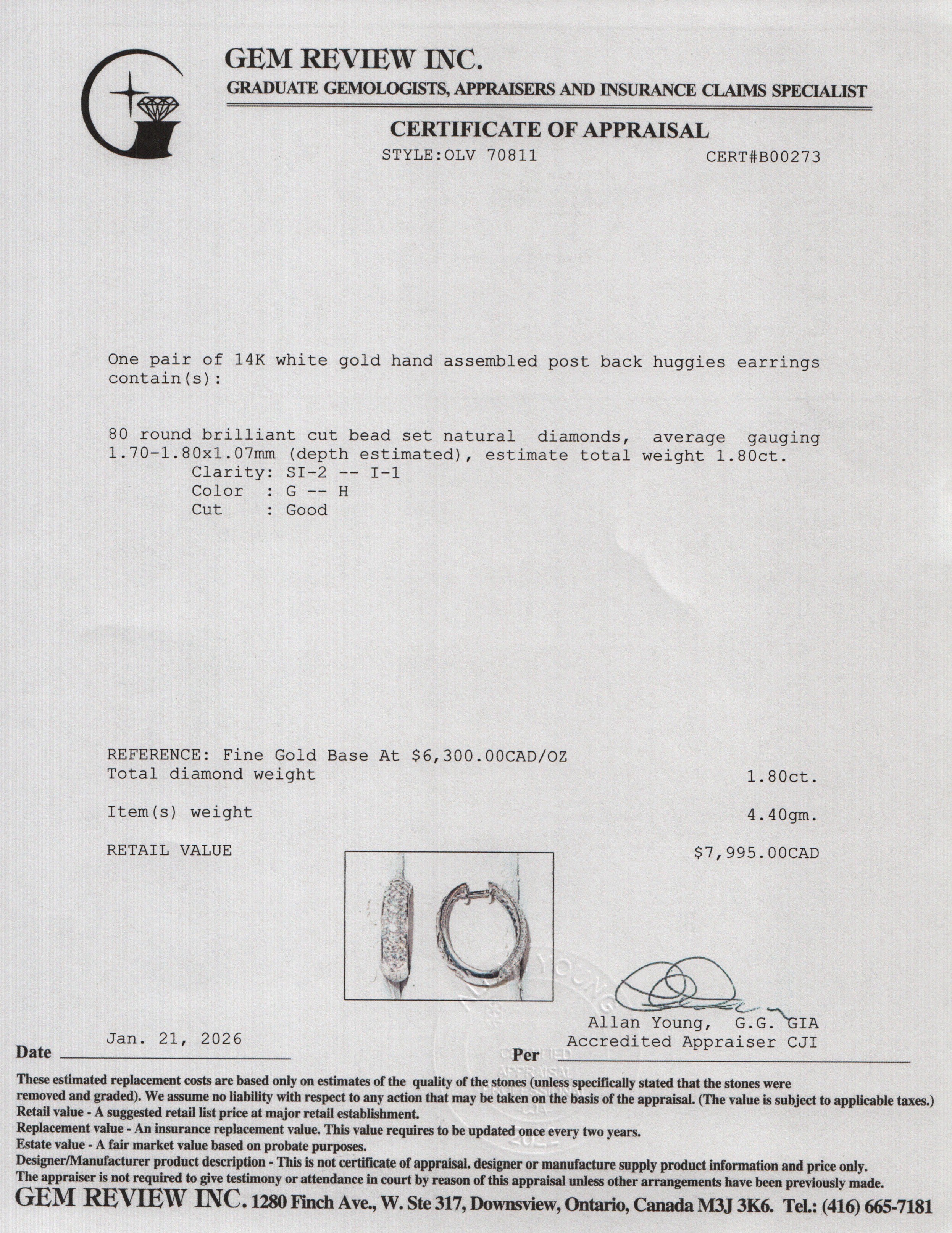 14k White Gold Pave Diamond Huggie Earrings