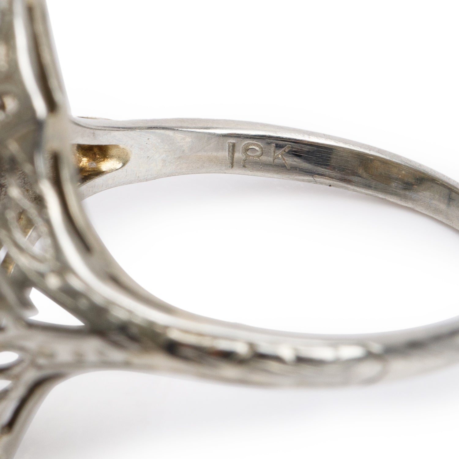 Antique 18k White Gold Diamond Filigree Ring, Size 7.25