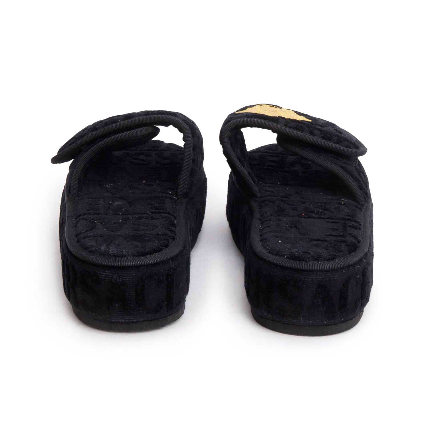 Versace Black Terrycloth Versace Allover Platform Slippers, Women's Size 37