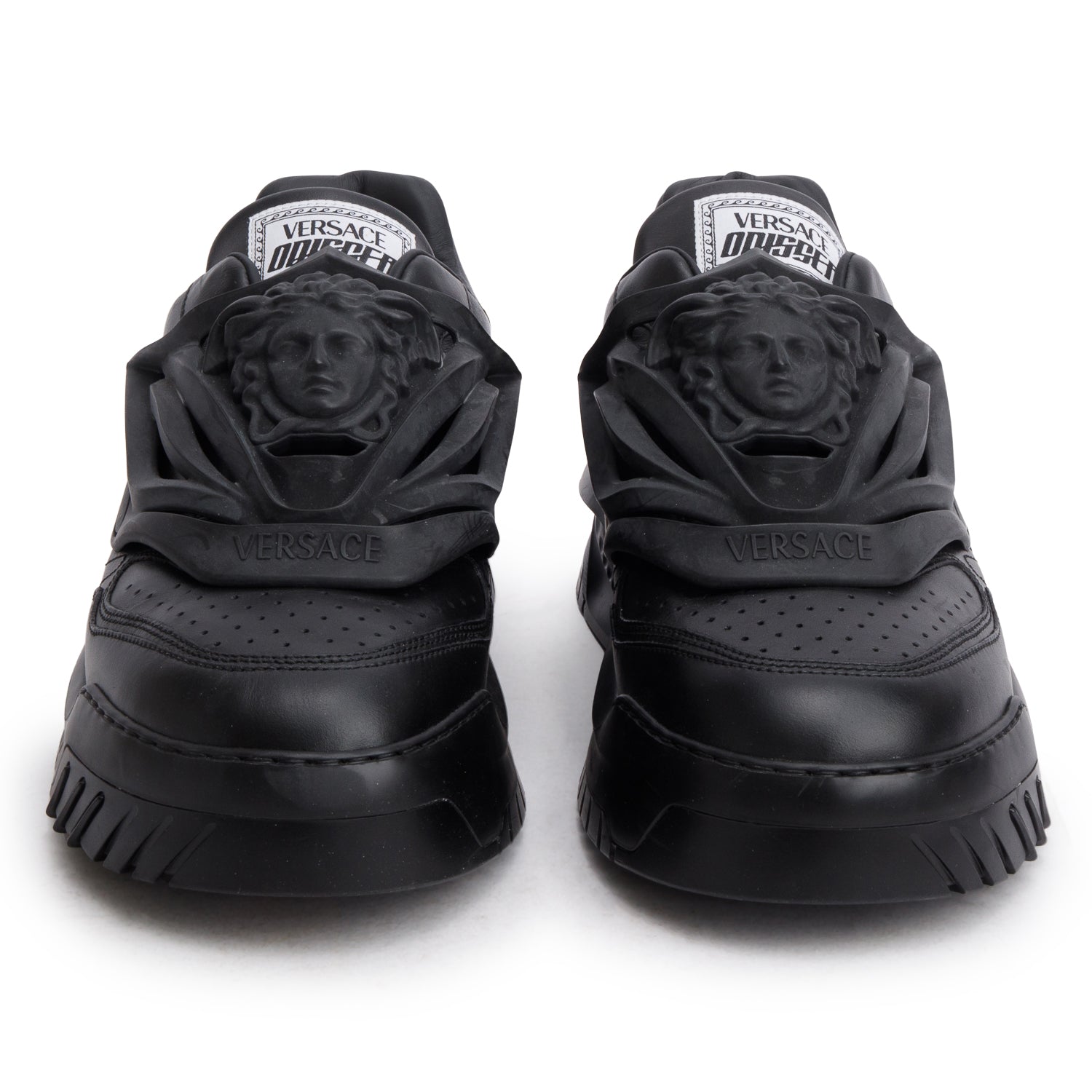 Versace Black Calf Leather Odissea Medusa Insignia Sneakers, Men's Size 46.5