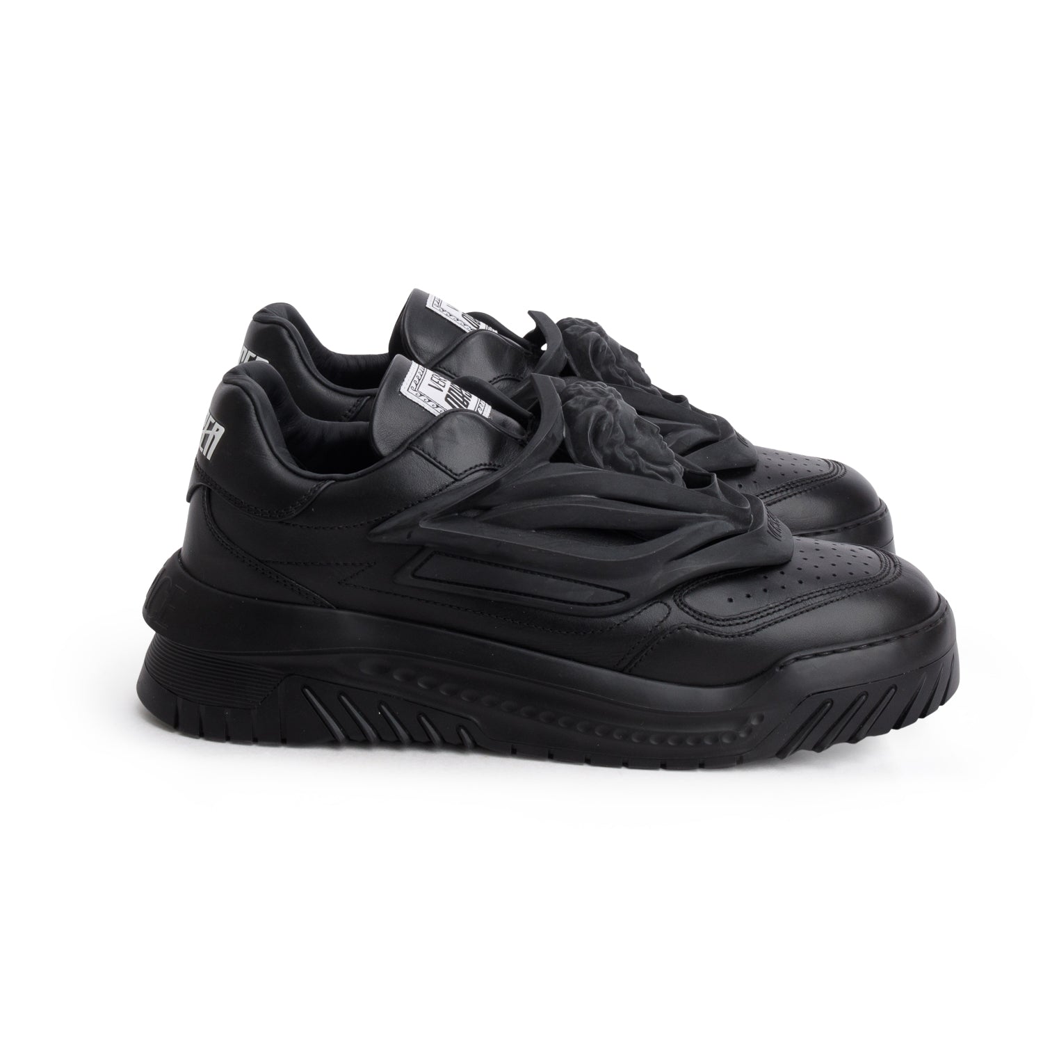 Versace Black Calf Leather Odissea Medusa Insignia Sneakers, Men's Size 46.5