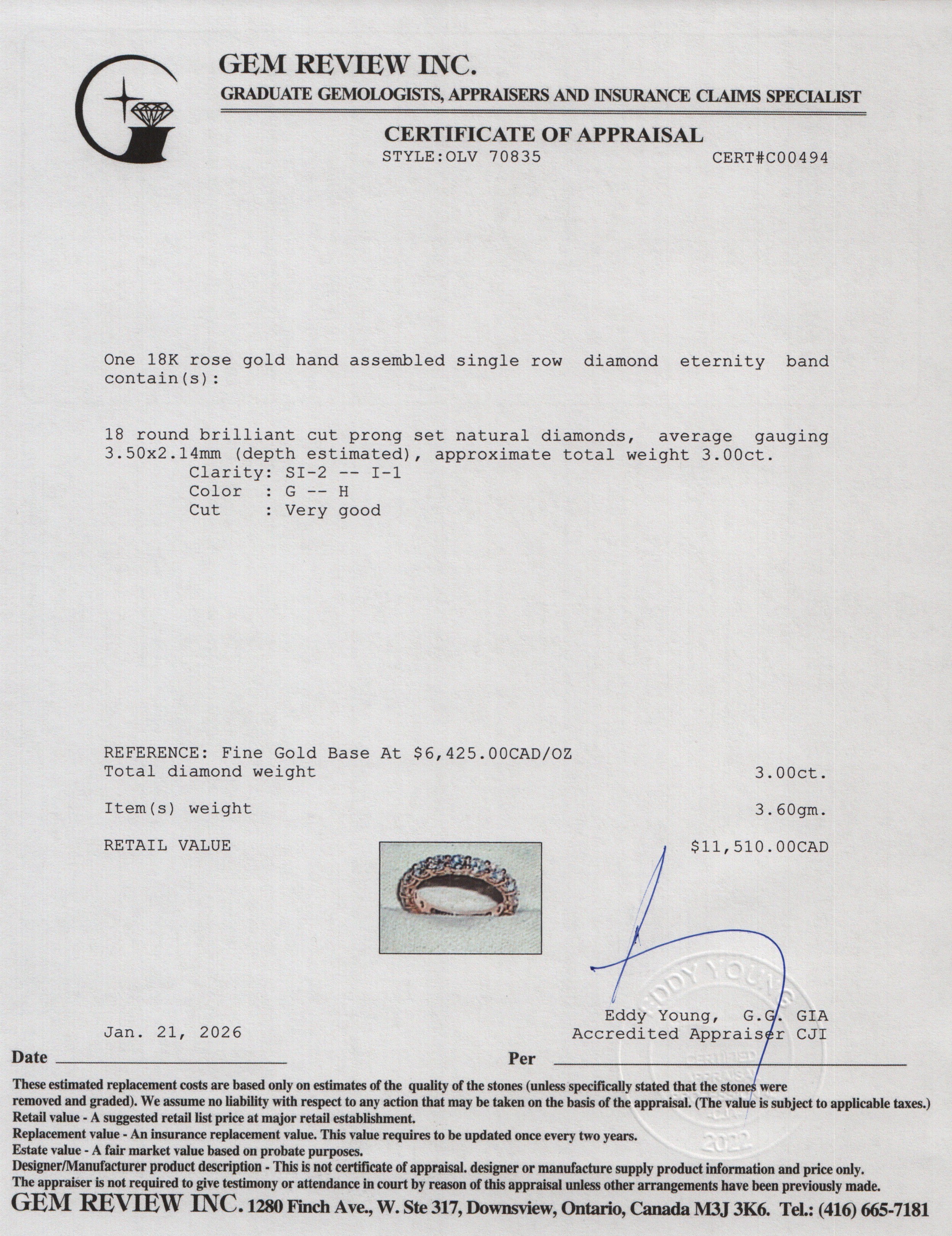 18k Rose Gold 3.0 tcw. Diamond Eternity Band Ring, Size 6.5