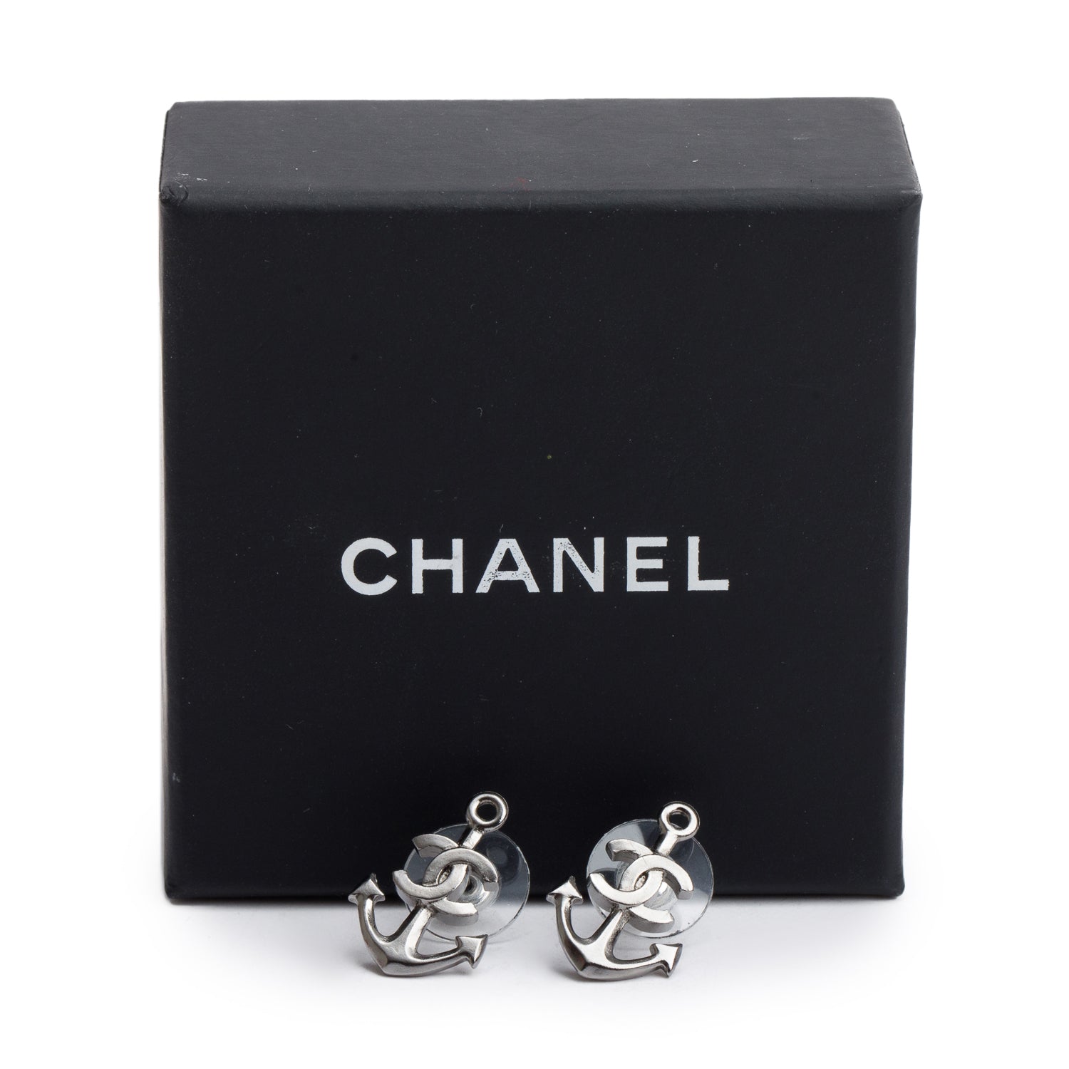 Chanel Palladium Plated Anchor CC Earrings w/ Box