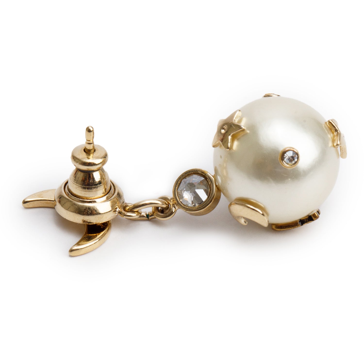Christian Dior Gold-Plated Metal Faux Pearl Crystal Moon and Stars Tribales Drop Earrings