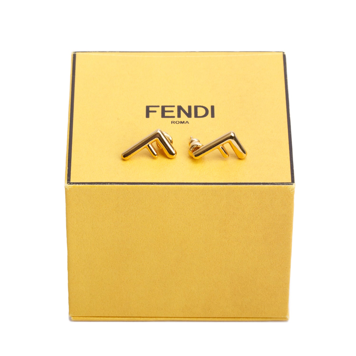 Fendi Gold-Tone Metal F Logo Stud Earrings w/ Box