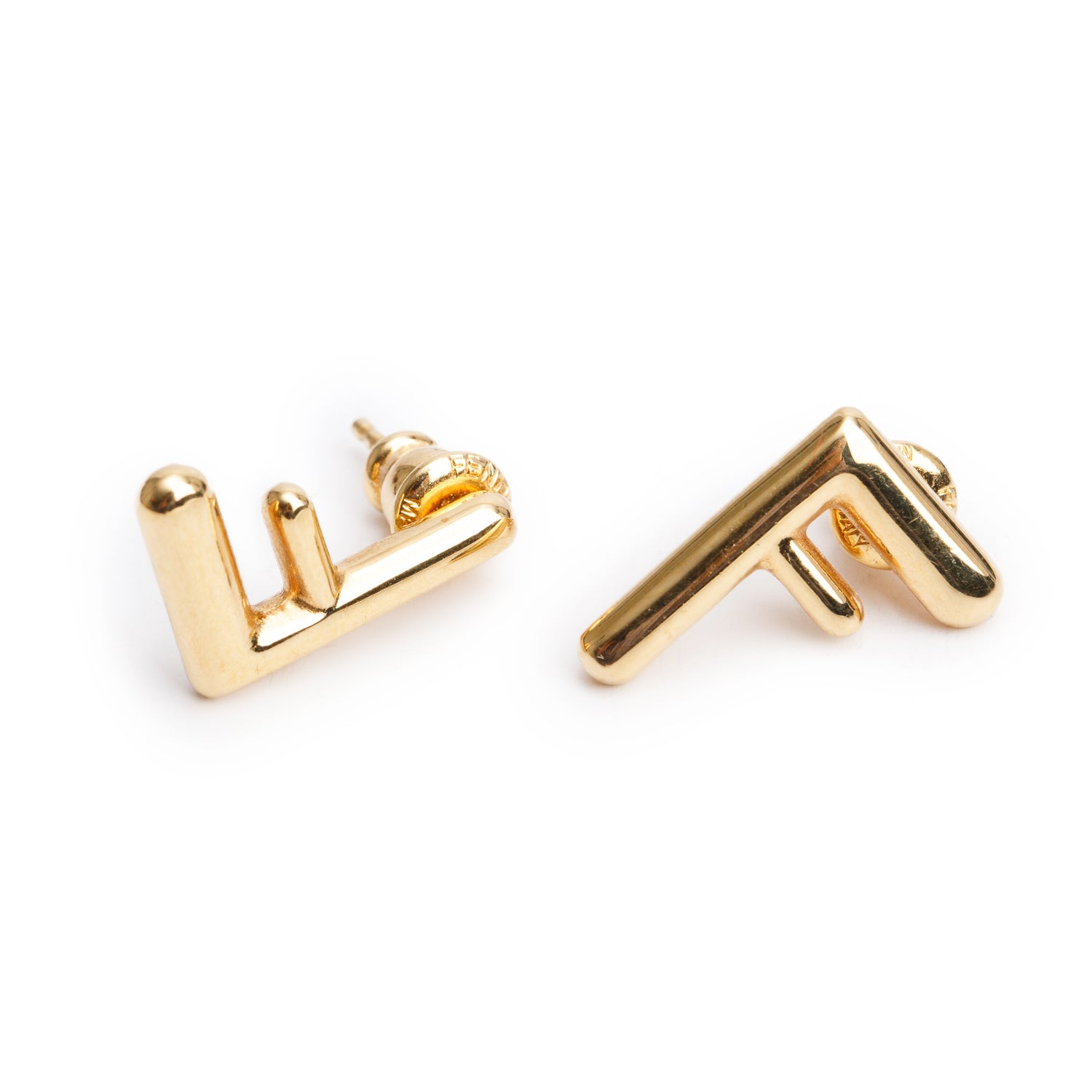 Fendi Gold-Tone Metal F Logo Stud Earrings w/ Box