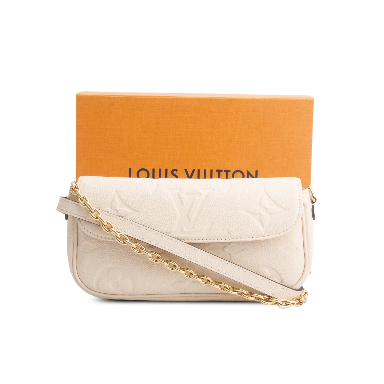 Louis Vuitton Cream Monogram Empreinte Ivy Wallet on Chain w/ Box & Straps