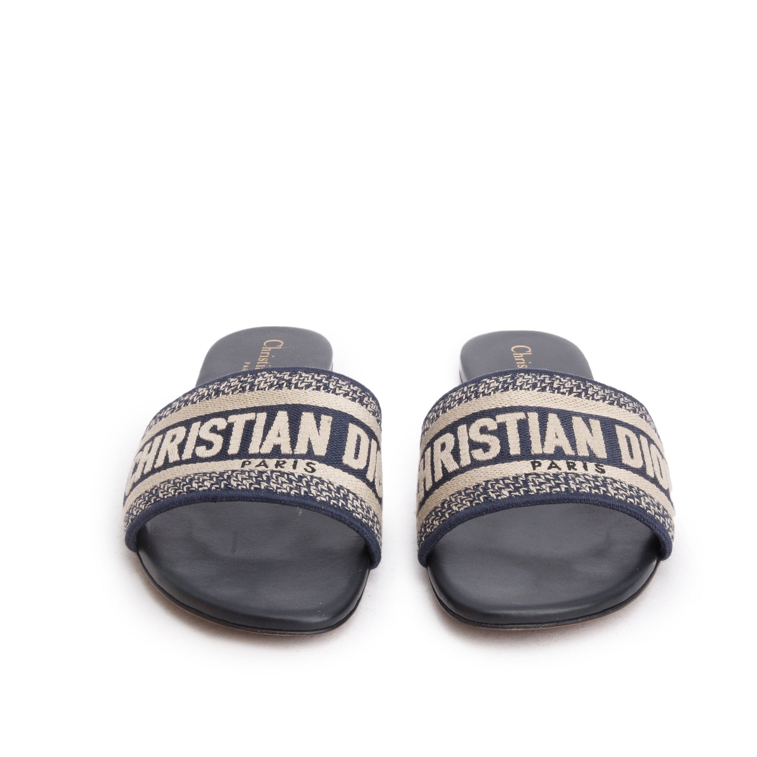 Christian Dior 2021 Blue Canvas Embroidered DWay Mules Slide Sandals, Women's Size 37 w/ Box