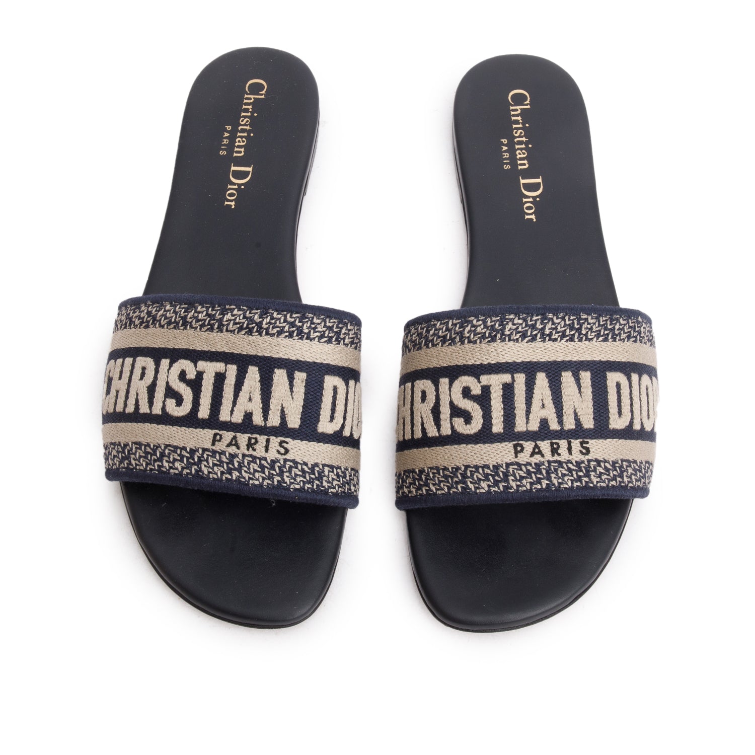 Christian Dior 2021 Blue Canvas Embroidered DWay Mules Slide Sandals, Women's Size 37 w/ Box