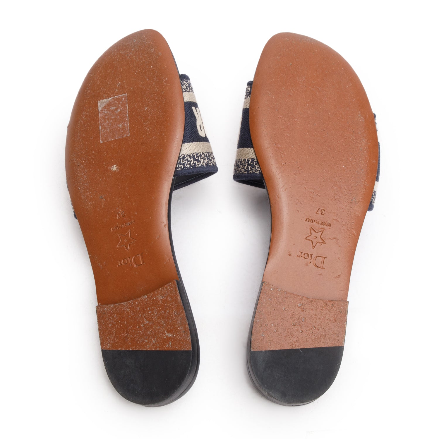 Christian Dior 2021 Blue Canvas Embroidered DWay Mules Slide Sandals, Women's Size 37 w/ Box