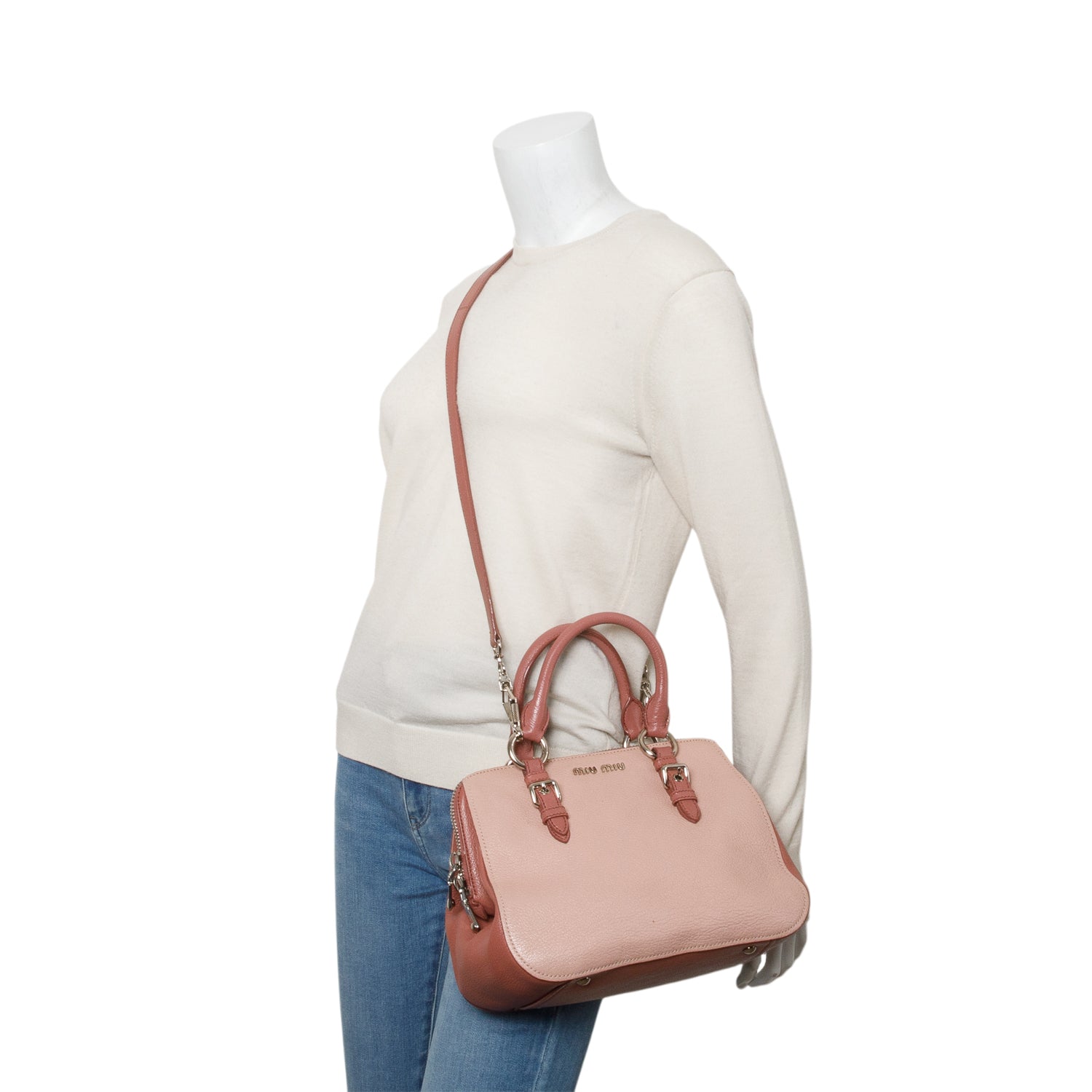 Miu Miu Pink Bi-Color Madras Leather Doctor Bag w/ Strap