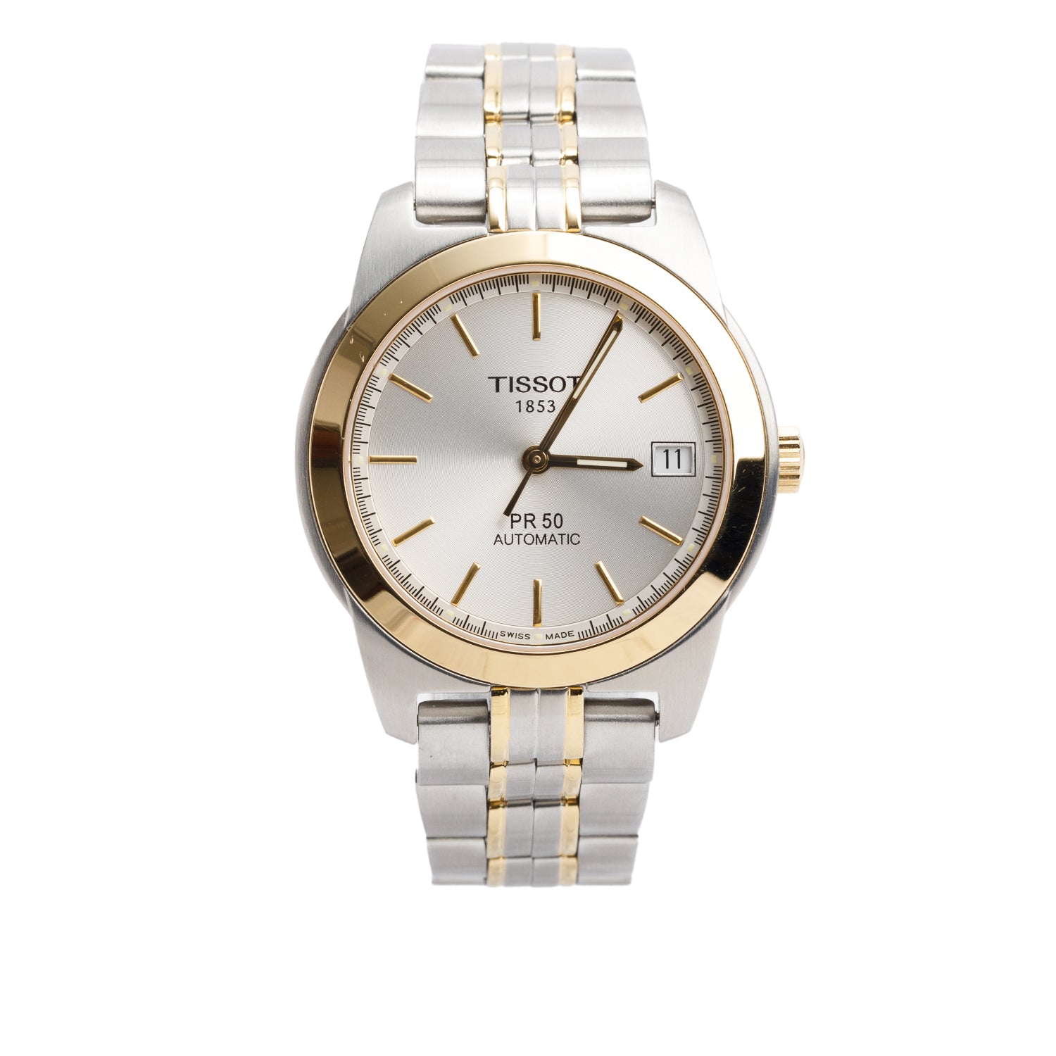 Tissot Two-Tone Stainless Steel PR50 36 MM Automatic Watch Silver Dial w/ Box & Papers