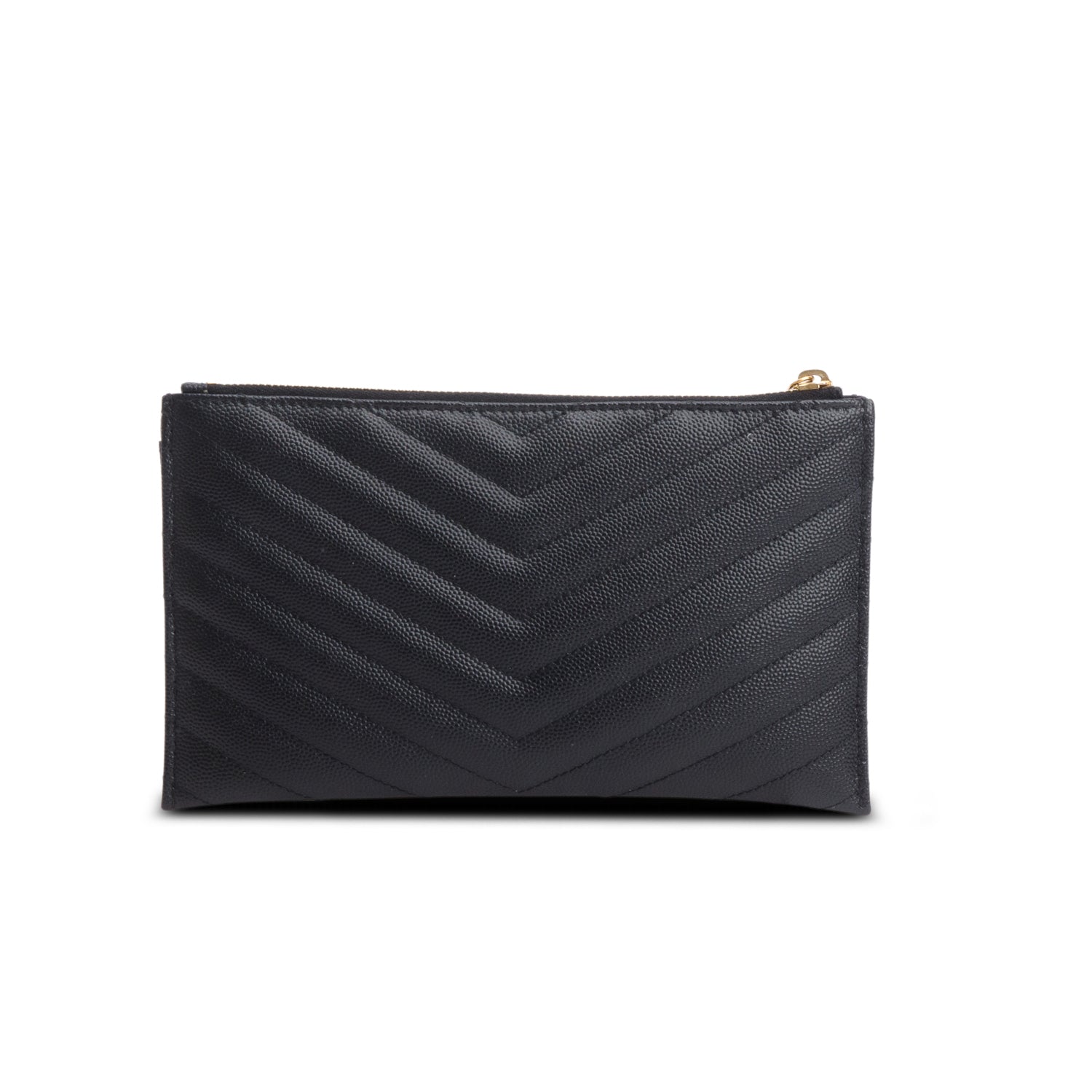 Saint Laurent Black Grain De Poudre Chevron Monogram Bill Pouch w/ Box & Receipt