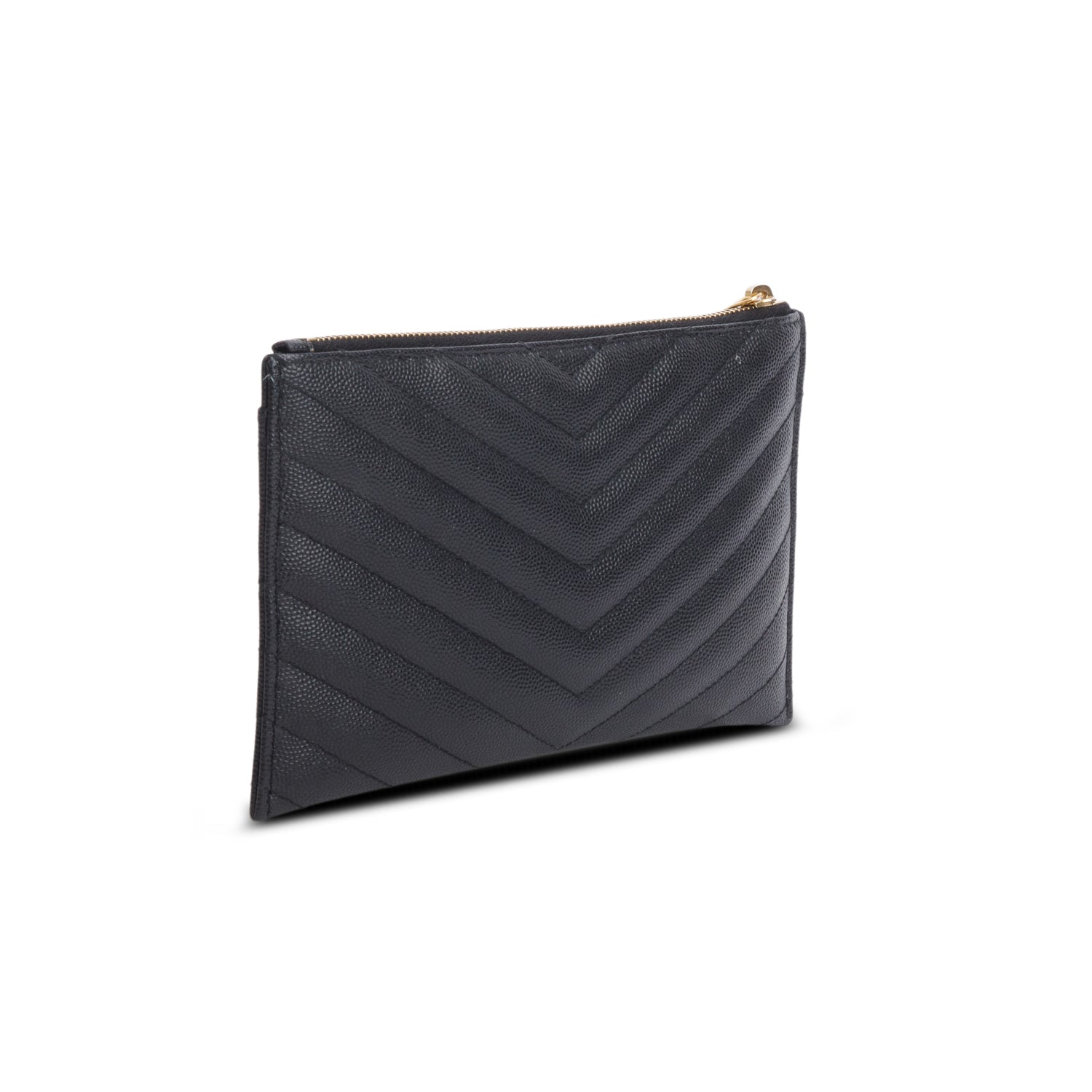 Saint Laurent Black Grain De Poudre Chevron Monogram Bill Pouch w/ Box & Receipt