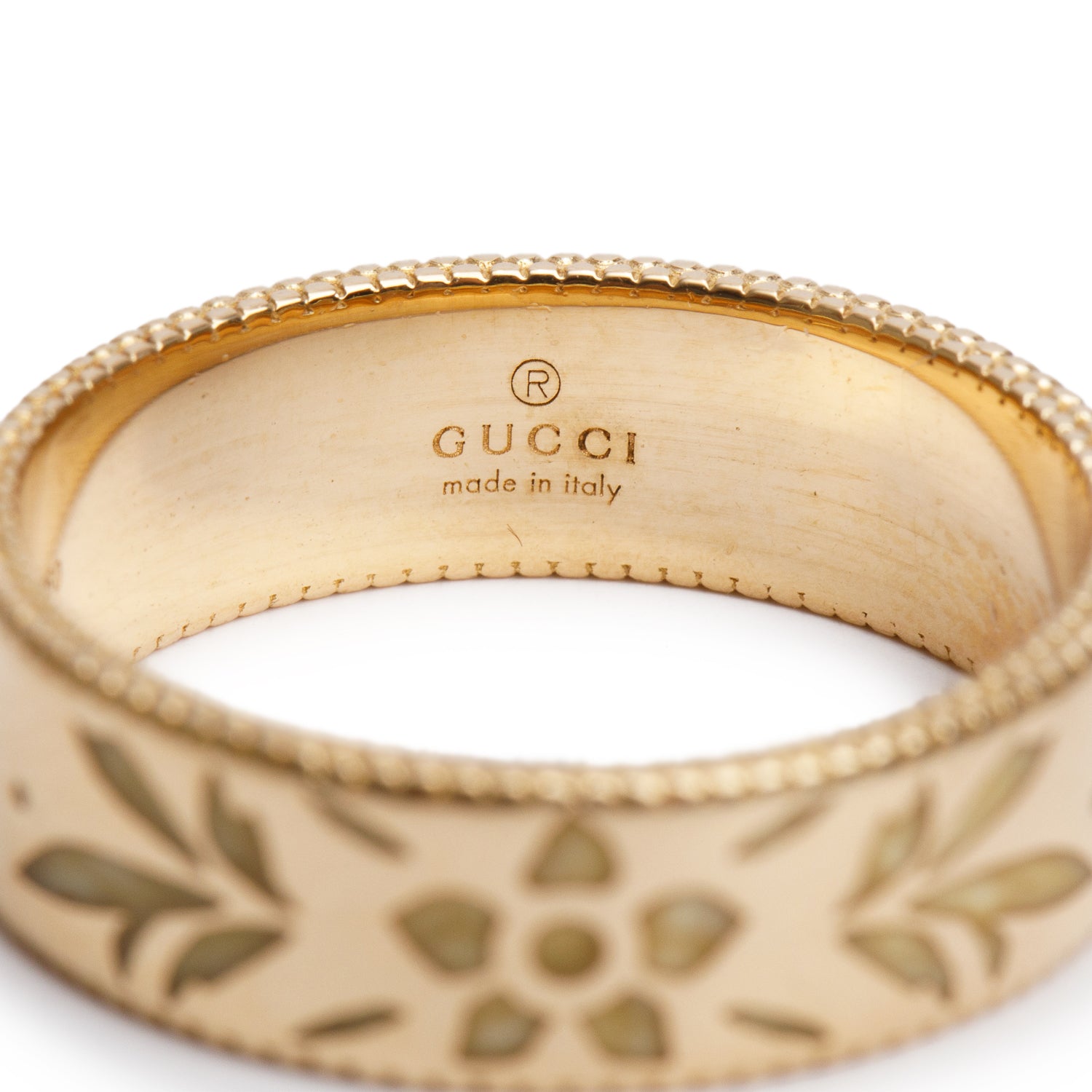 Gucci 18k Yellow Gold Enamel Icon Blossom Band Ring, Size 15 7.25
