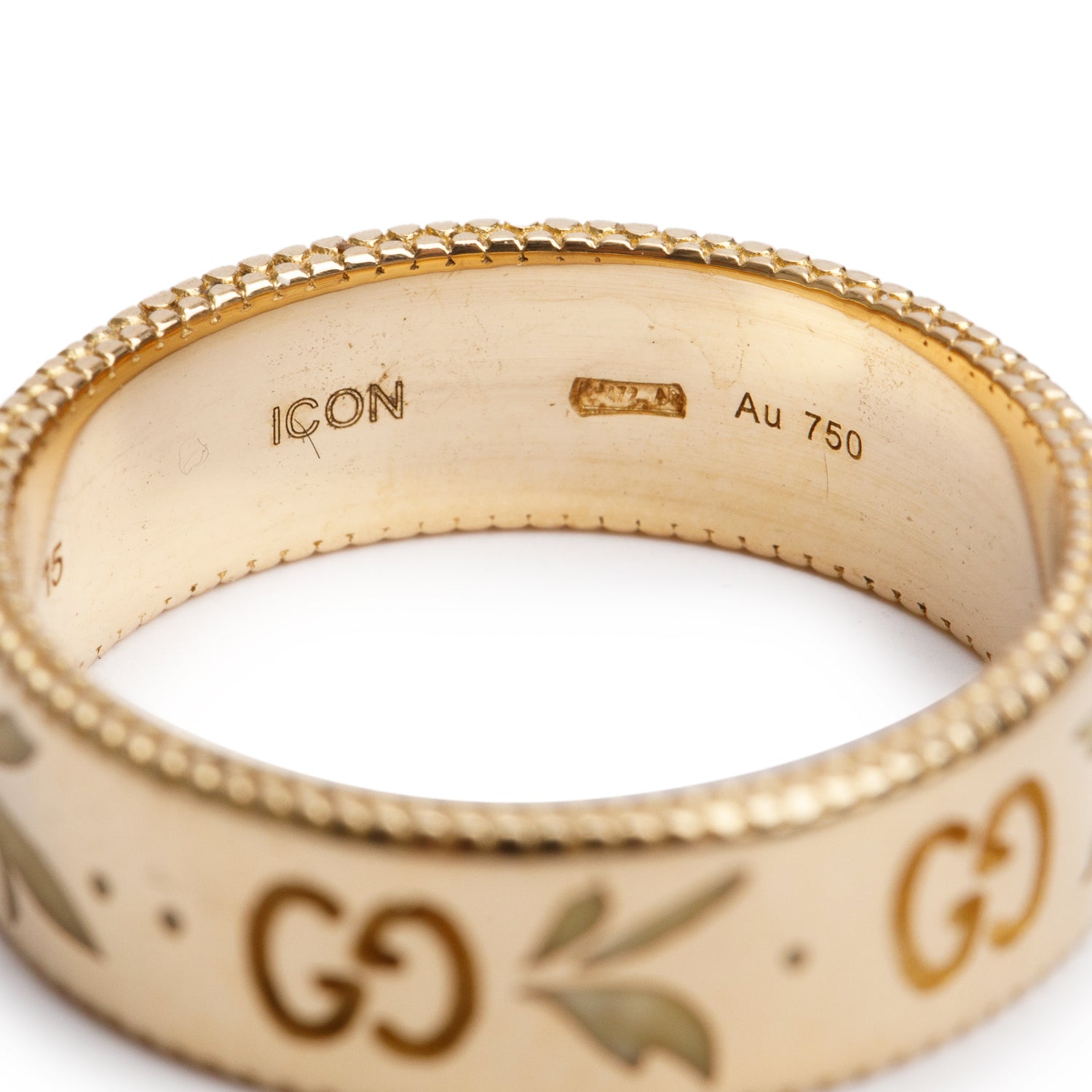 Gucci 18k Yellow Gold Enamel Icon Blossom Band Ring, Size 15 7.25