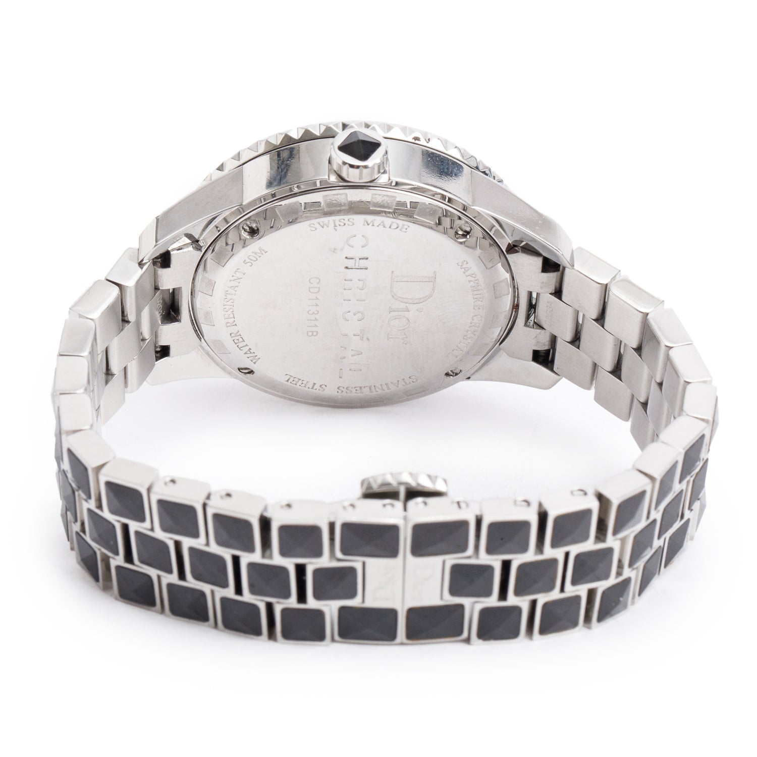 Christian Dior Stainless Steel Christal Diamond Bezel 33 MM Quartz Watch Black Diamond Dial CD114311