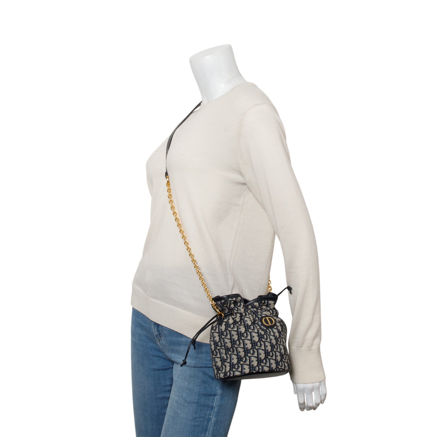 Christian Dior 2024 Blue Oblique 30 Montaigne Mini Bucket Bag w/ Strap