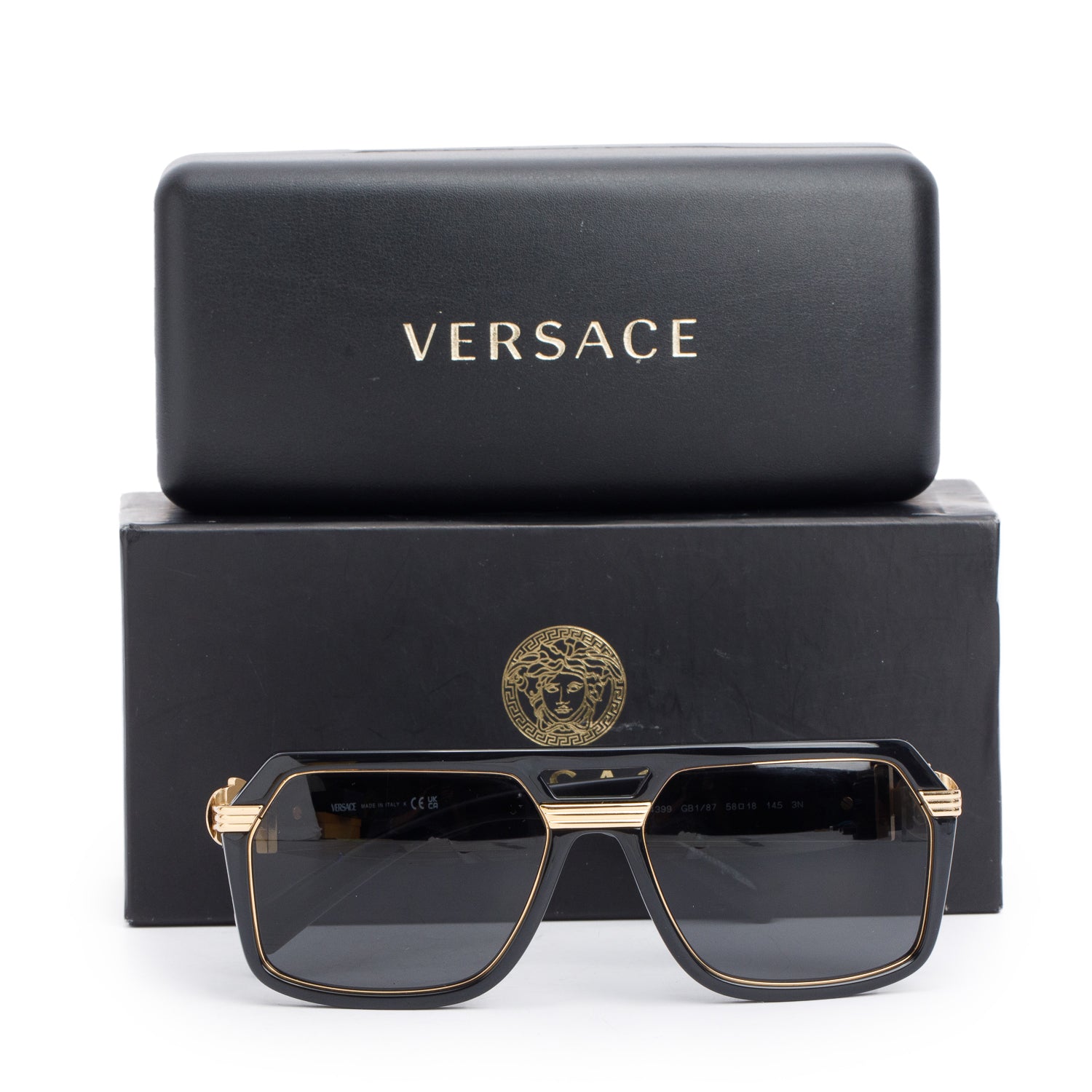 Versace 4399 Black Acetate Rectangle Sunglasses w/ Box & Case