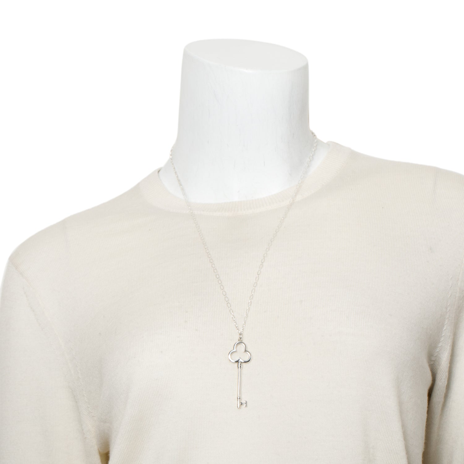 Tiffany & Co. Sterling Silver Large Trefoil Key Pendant Necklace