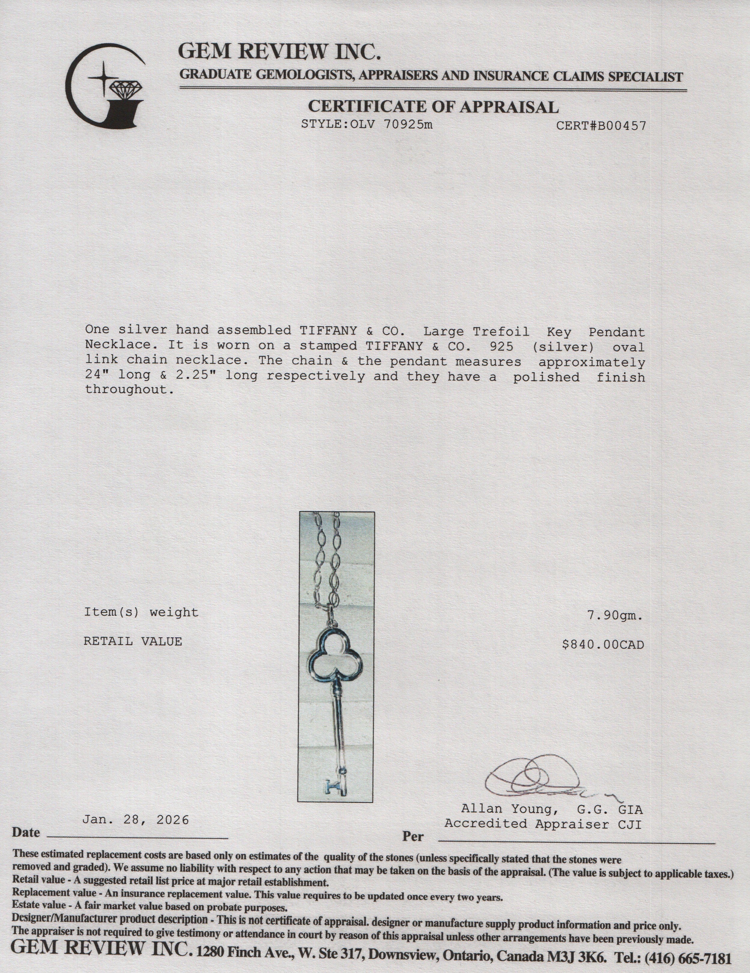 Tiffany & Co. Sterling Silver Large Trefoil Key Pendant Necklace