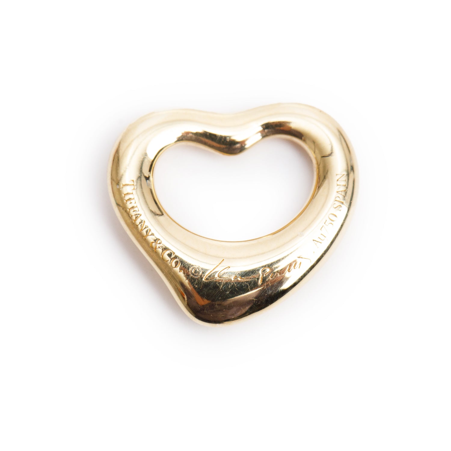 Tiffany & Co. Elsa Peretti 18k Yellow Gold 11 MM Open Heart Charm Pendant
