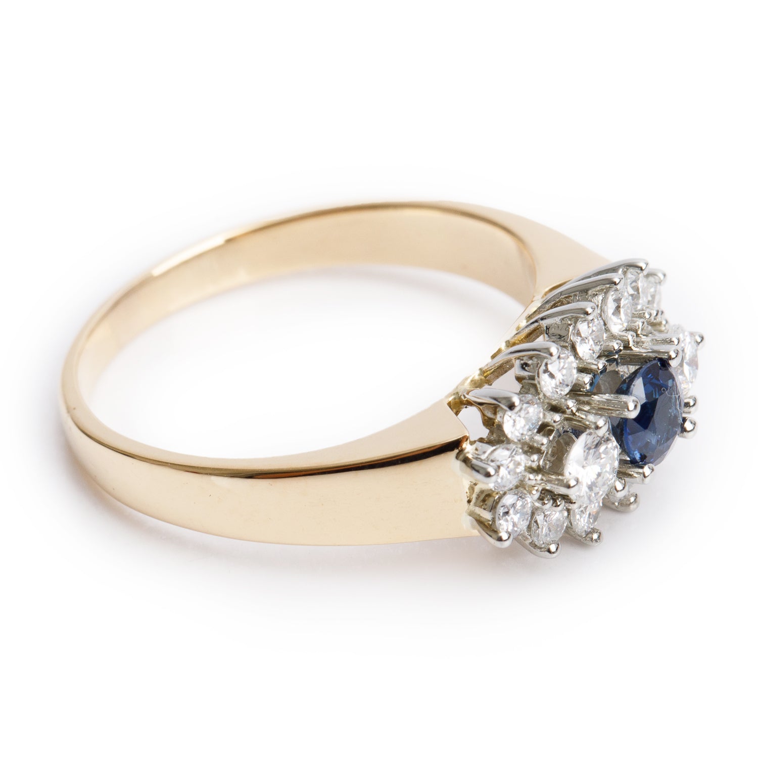 18k Yellow and White Gold Sapphire and Diamond Ring, Size 7.75