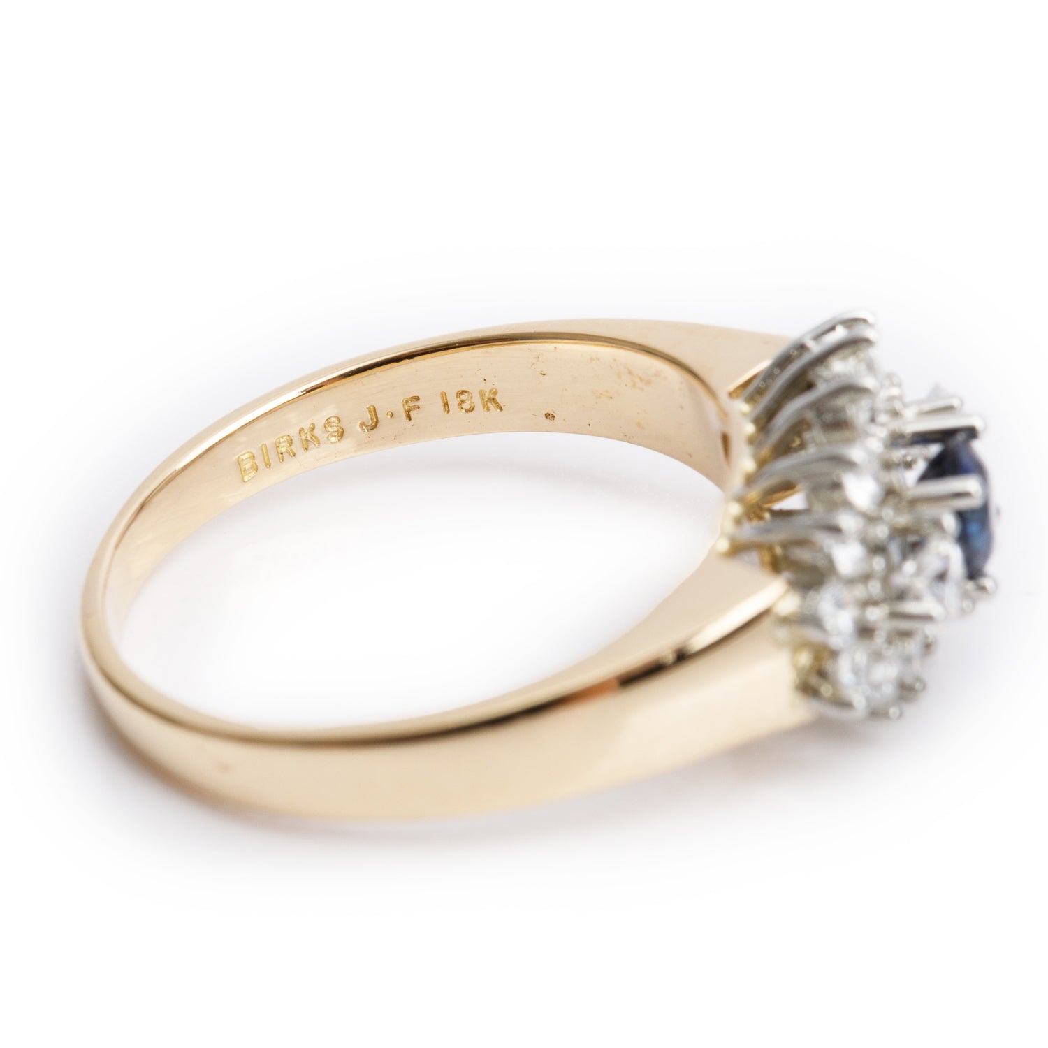 18k Yellow and White Gold Sapphire and Diamond Ring, Size 7.75