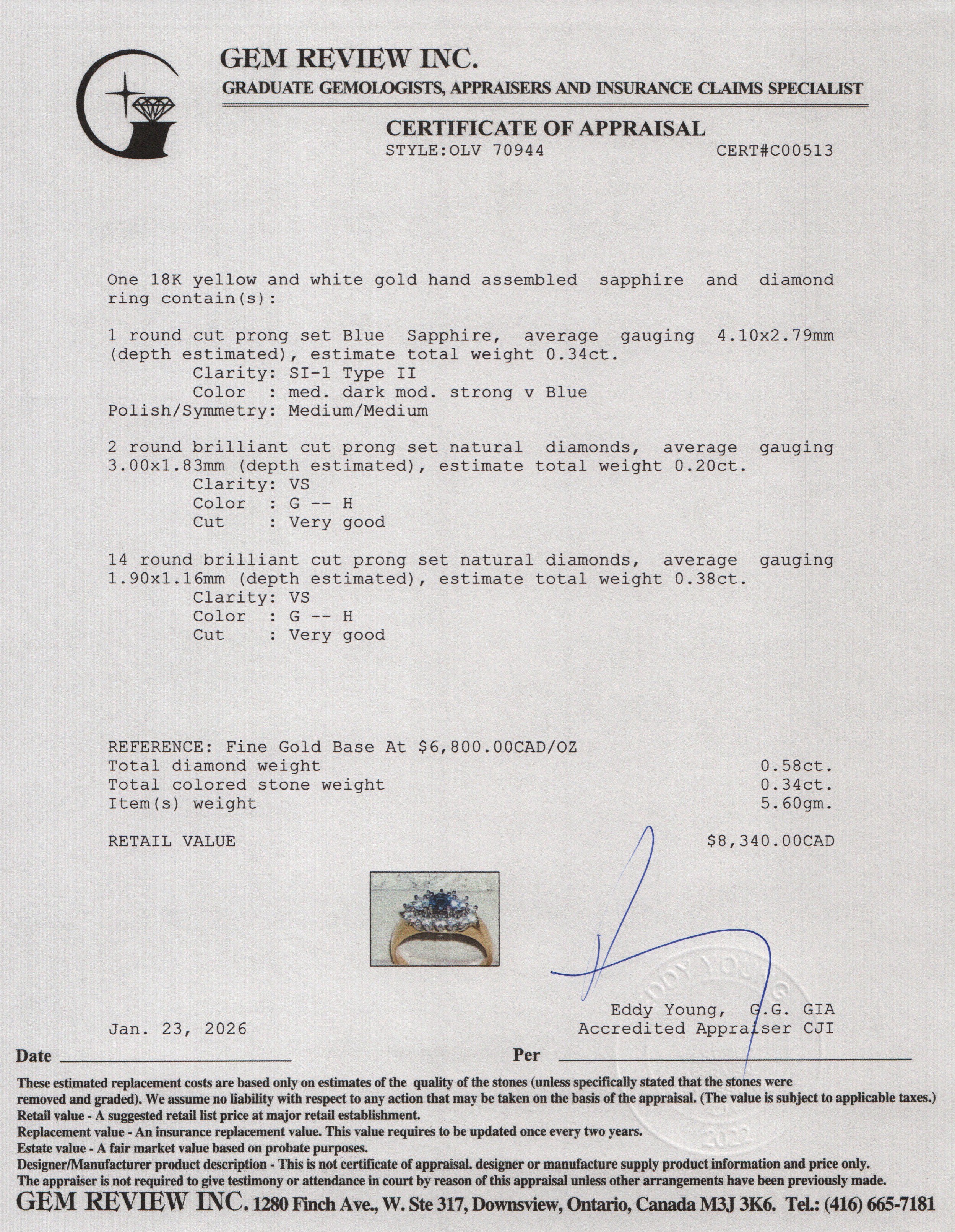 18k Yellow and White Gold Sapphire and Diamond Ring, Size 7.75