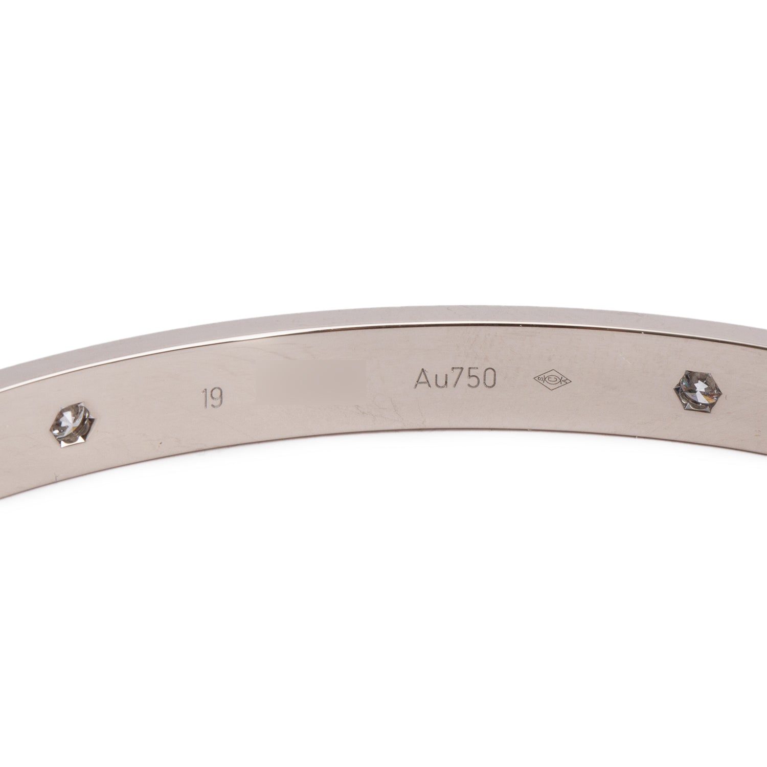 Cartier 18k White Gold Love Bracelet, Classic Model, 4 Diamonds, Size 19 w/ Box, Receipt & Certificate