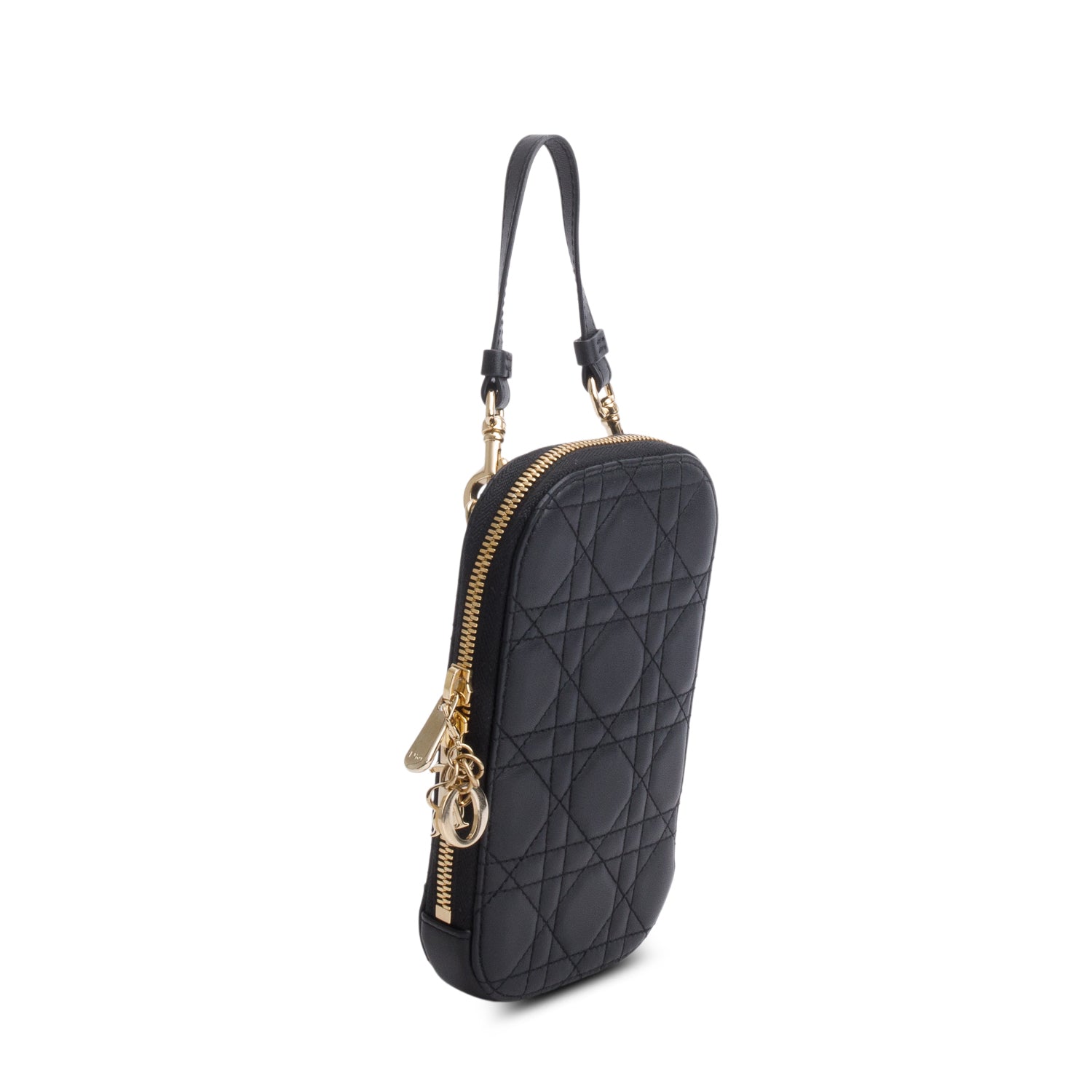 Christian Dior 2020 Black Cannage Lambskin Lady Dior Call'in Dior Phone Holder w/ Straps