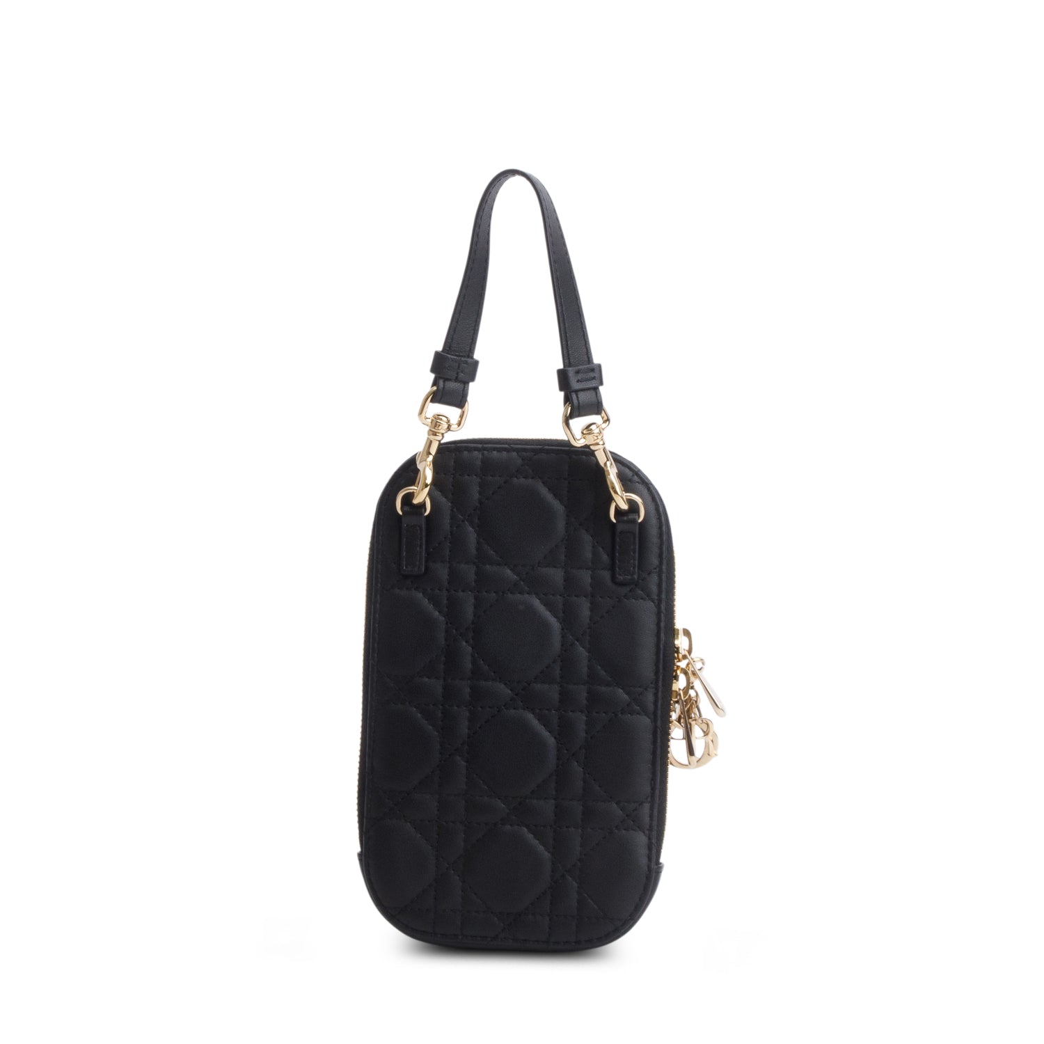 Christian Dior 2020 Black Cannage Lambskin Lady Dior Call'in Dior Phone Holder w/ Straps
