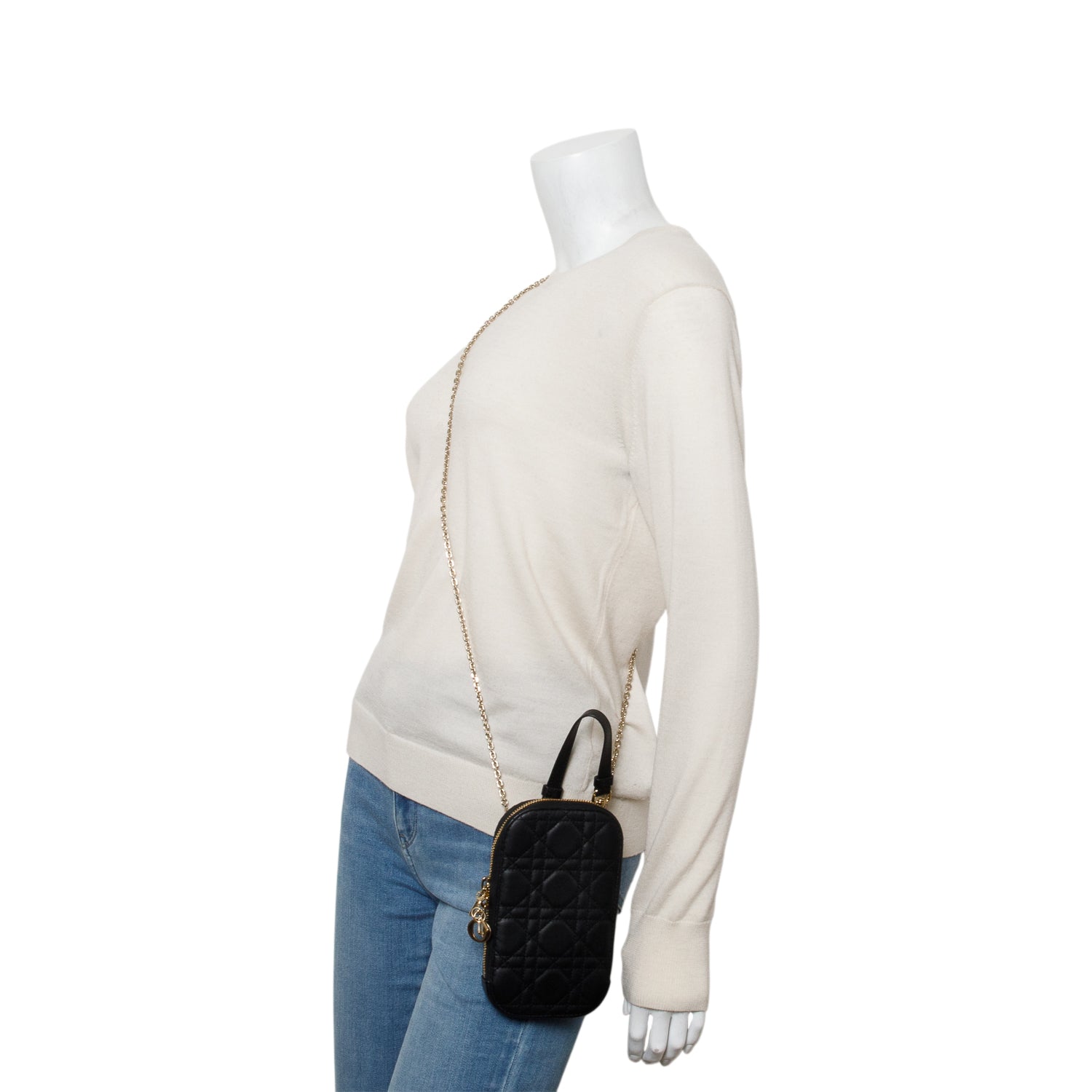 Christian Dior 2020 Black Cannage Lambskin Lady Dior Call'in Dior Phone Holder w/ Straps