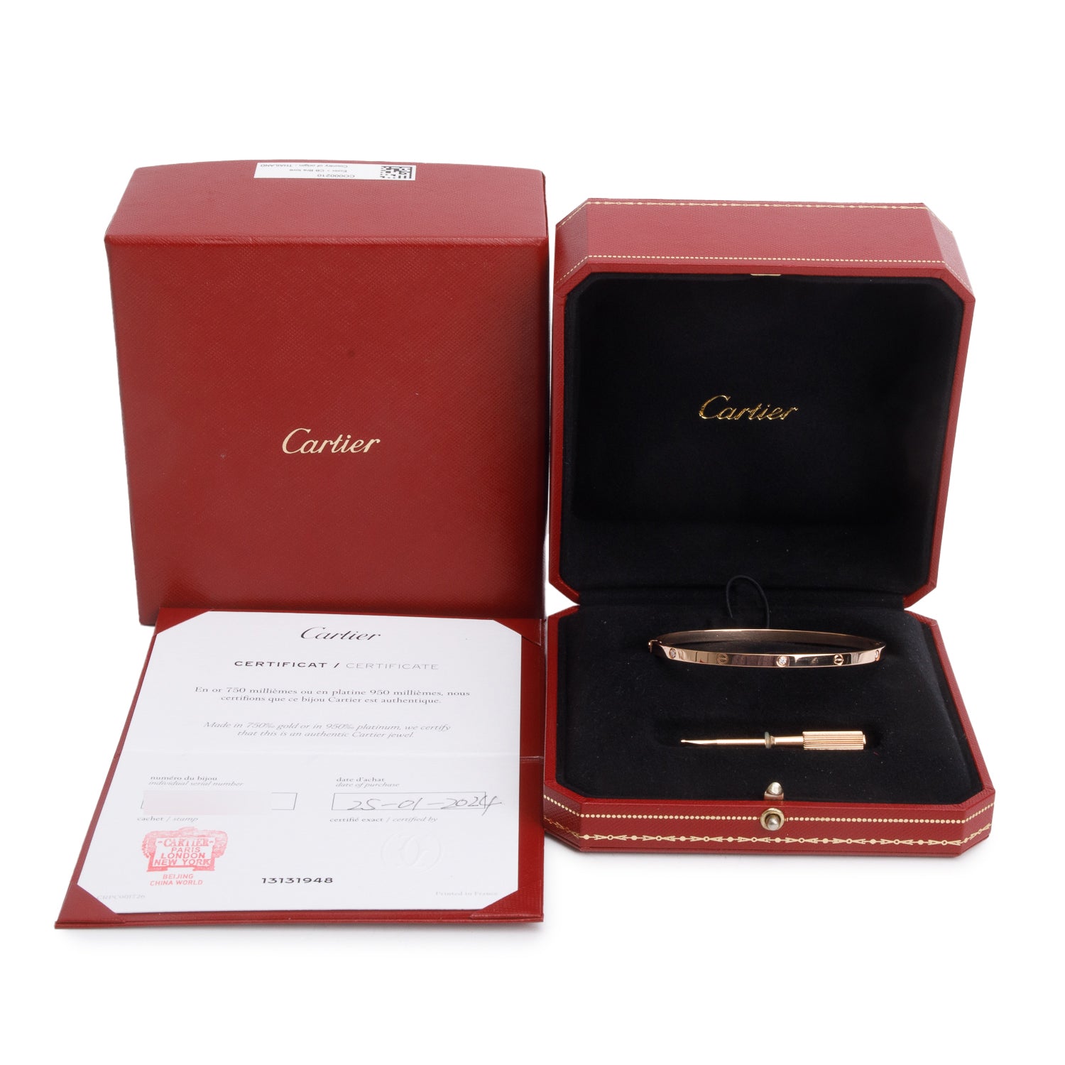 Cartier 2024 18k Rose Gold 6 Diamond Love Bracelet, Small Model, Size 19 w/ Box & Certificate