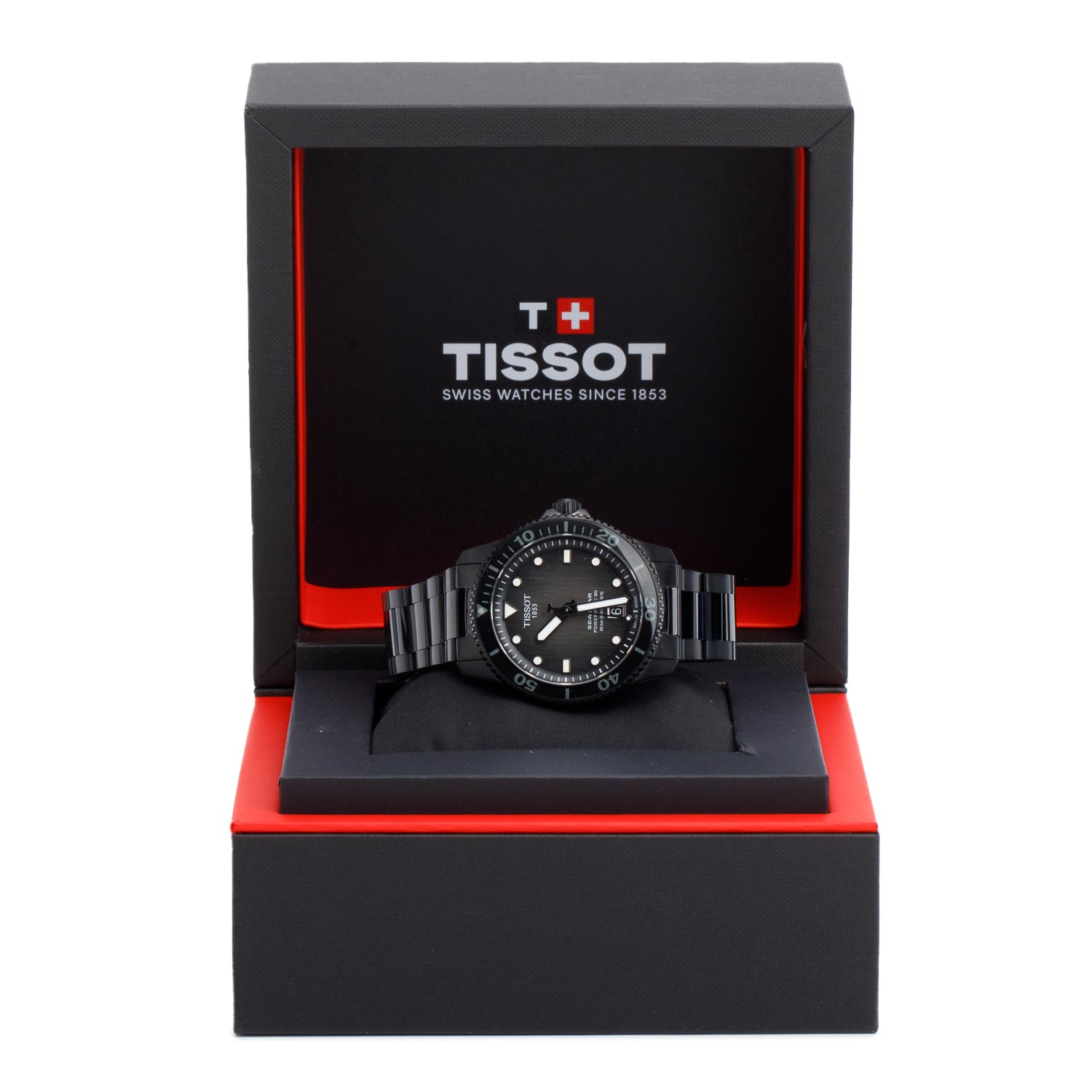 Tissot Black PVD Stainless Steel Seastar 1000 40 MM Automatic Watch Black Dial w/ Box