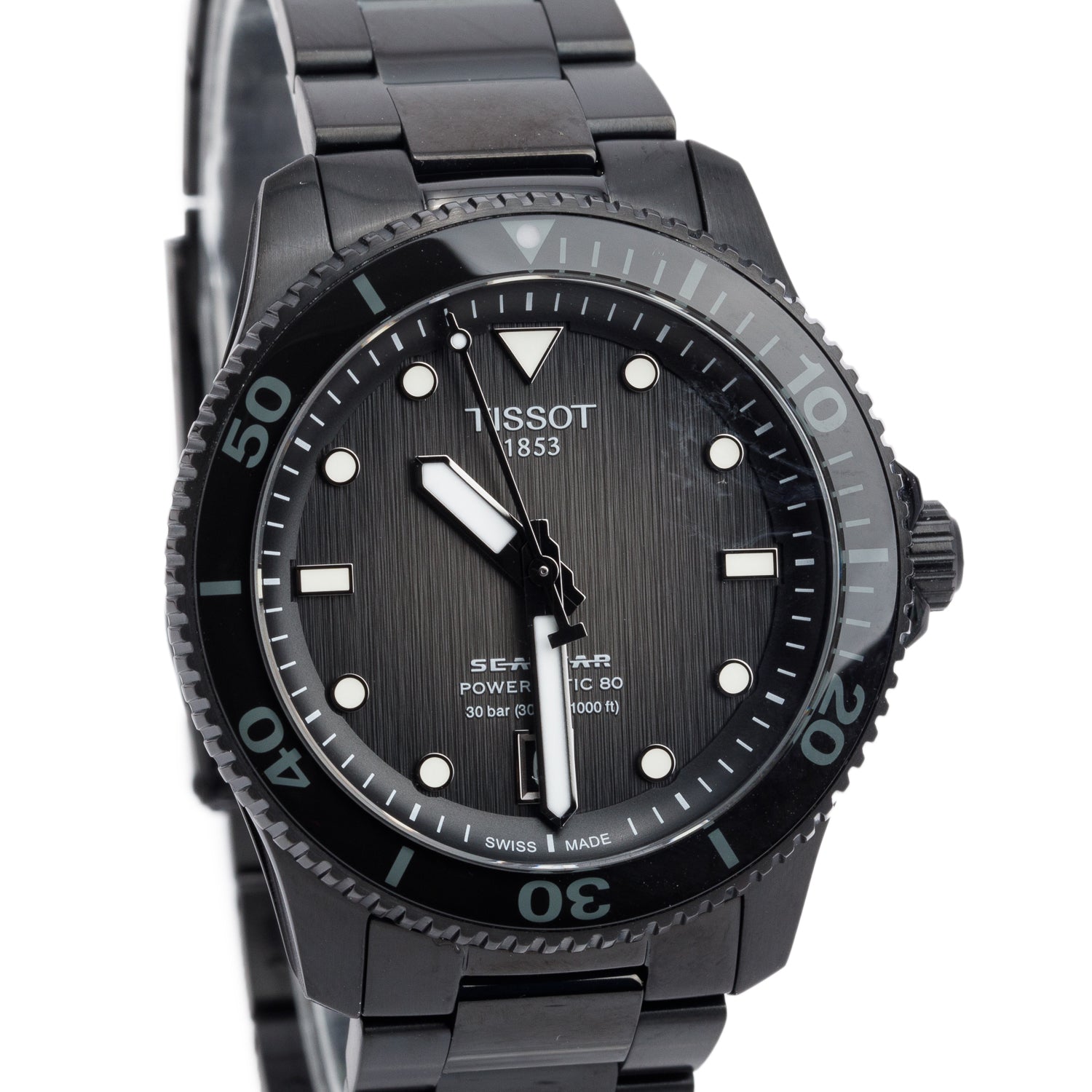 Tissot Black PVD Stainless Steel Seastar 1000 40 MM Automatic Watch Black Dial w/ Box