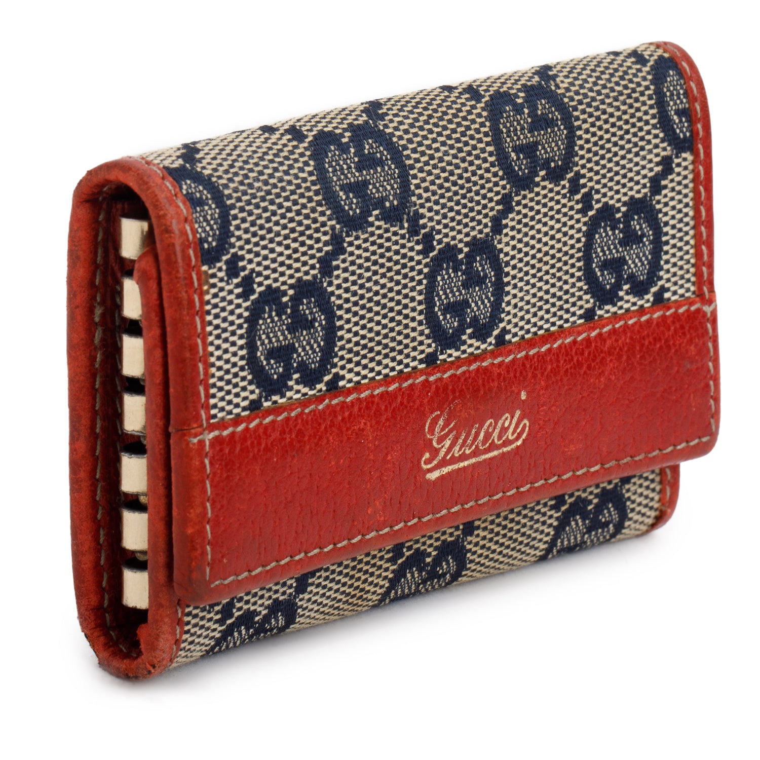 Gucci Red Dollar Calfskin GG Supreme Monogram 6 Key Holder Case