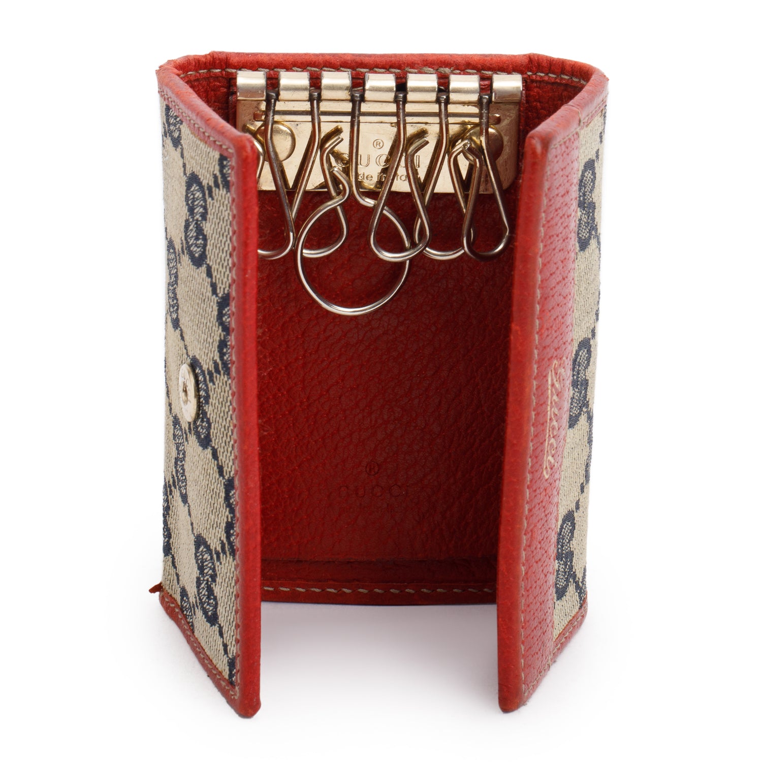 Gucci Red Dollar Calfskin GG Supreme Monogram 6 Key Holder Case
