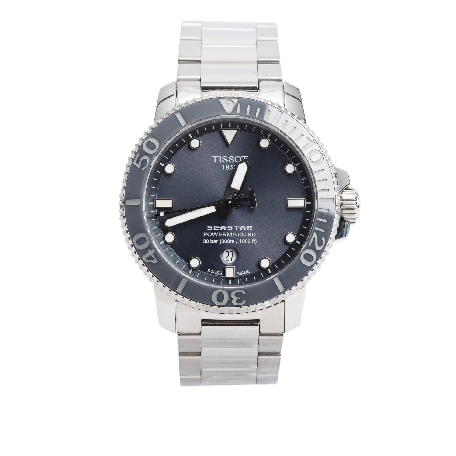 Tissot Stainless Steel Seastar 1000 Powermatic 80 43 MM Automatic Watch Grey Dial w/ Box & Papers