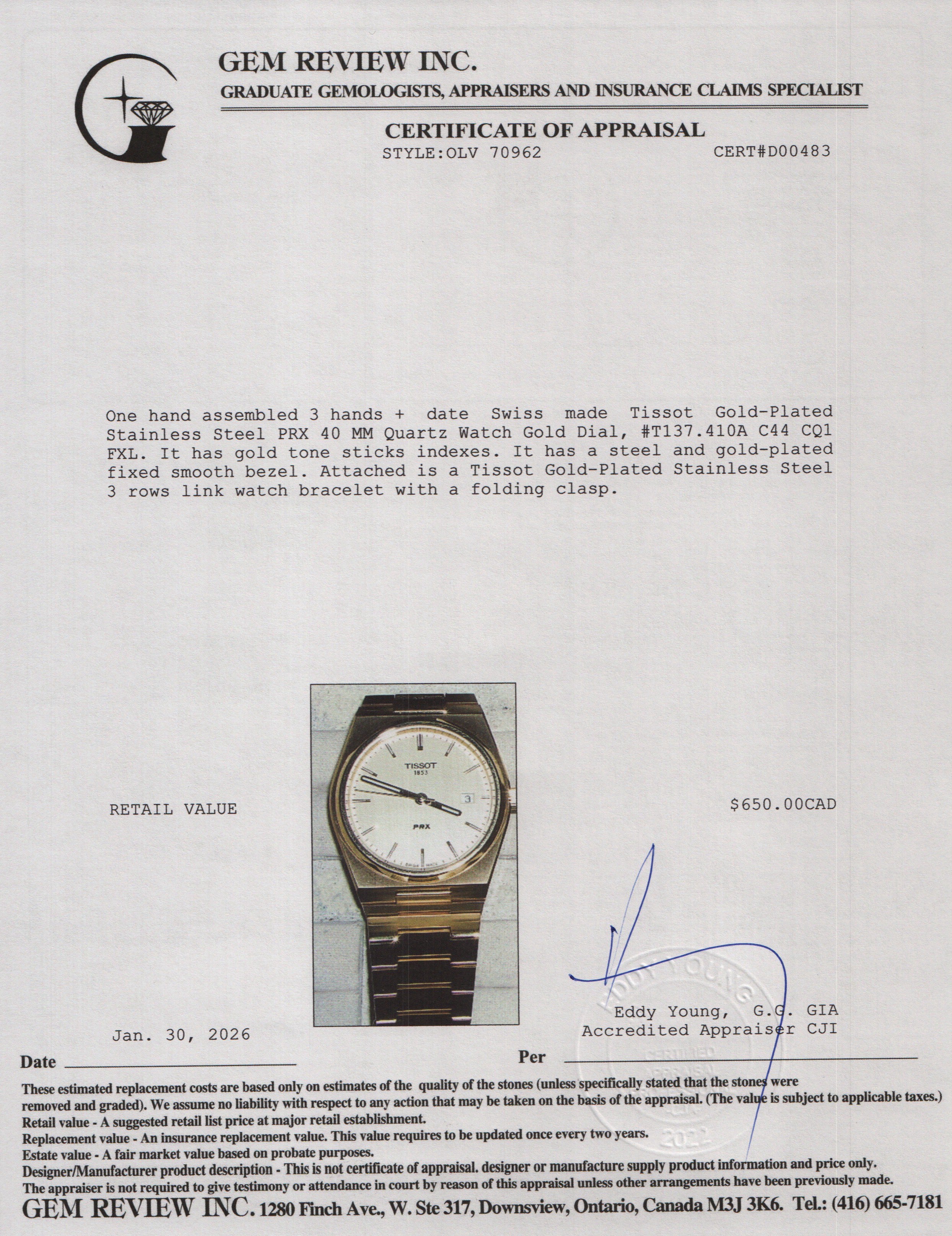 Tissot 2022 Gold-Plated Stainless Steel PRX 40 MM Quartz Watch Gold Dial w/ Box & Papers