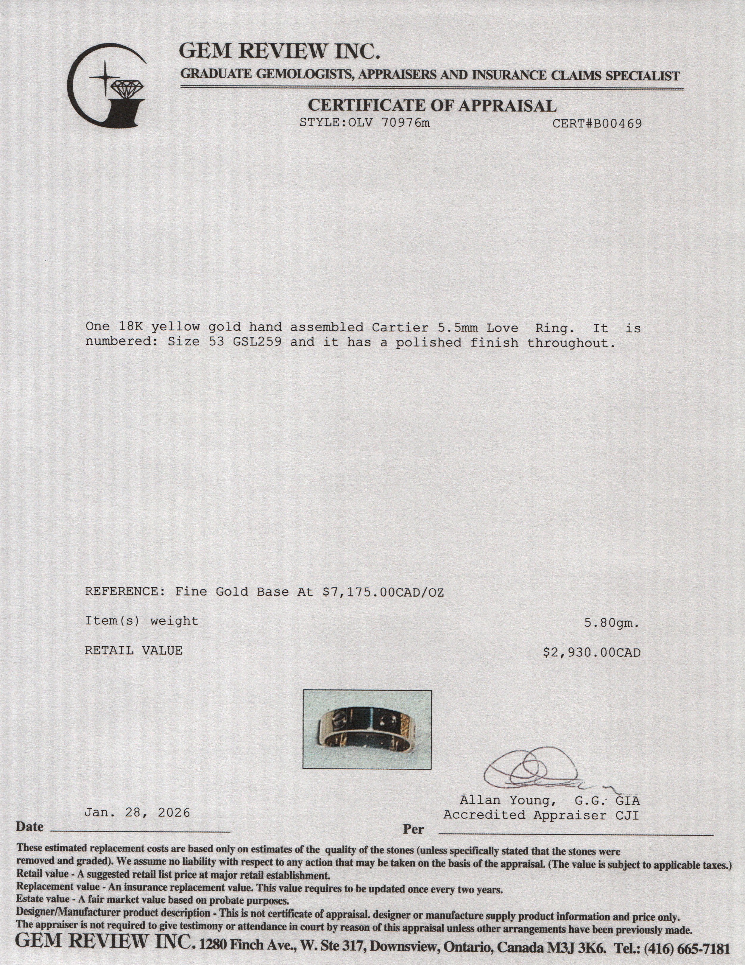 Cartier 18k Yellow Gold 5.5 MM Love Ring, Classic Model, Size 53 6.5 w/ Box