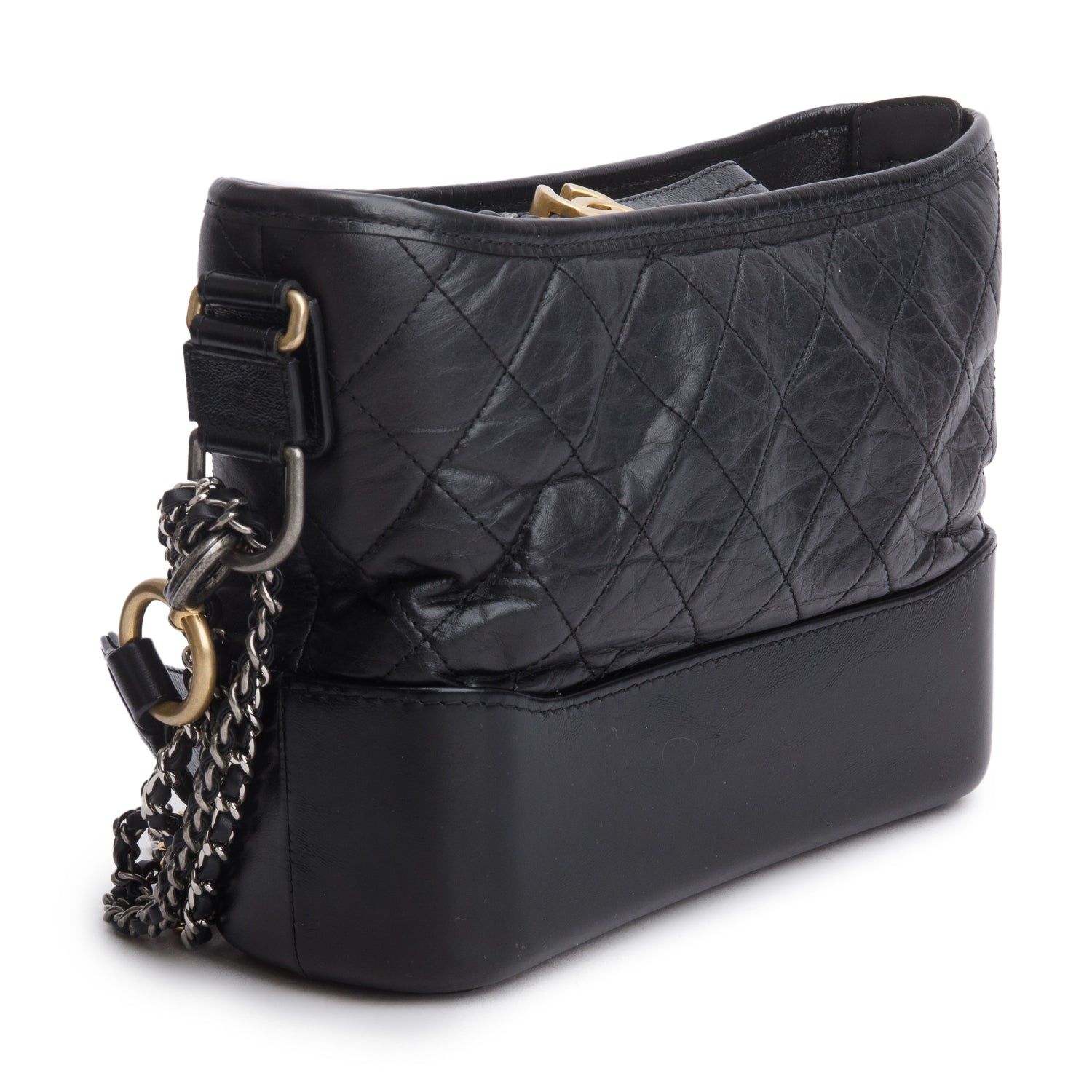 Chanel Black Aged Calfskin Leather Small Gabrielle Logo Hobo w/ Authenticity Card