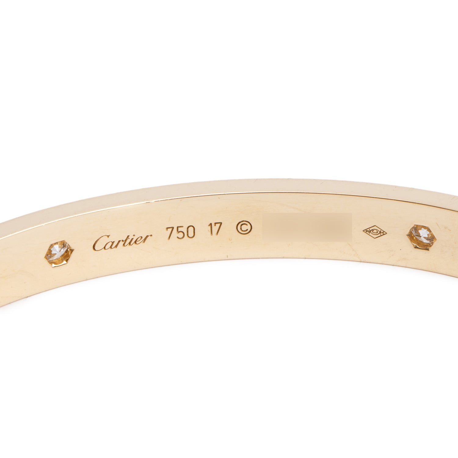 Cartier 18k Yellow Gold Love Bracelet with 4 Diamonds, Classic Model Size 17 w/ Box & Certificate