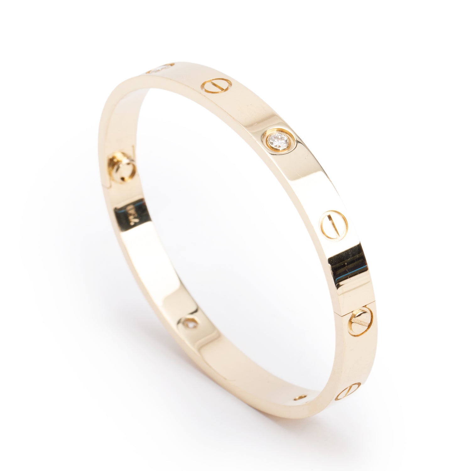 Cartier 18k Yellow Gold Love Bracelet with 4 Diamonds, Classic Model Size 17 w/ Box & Certificate