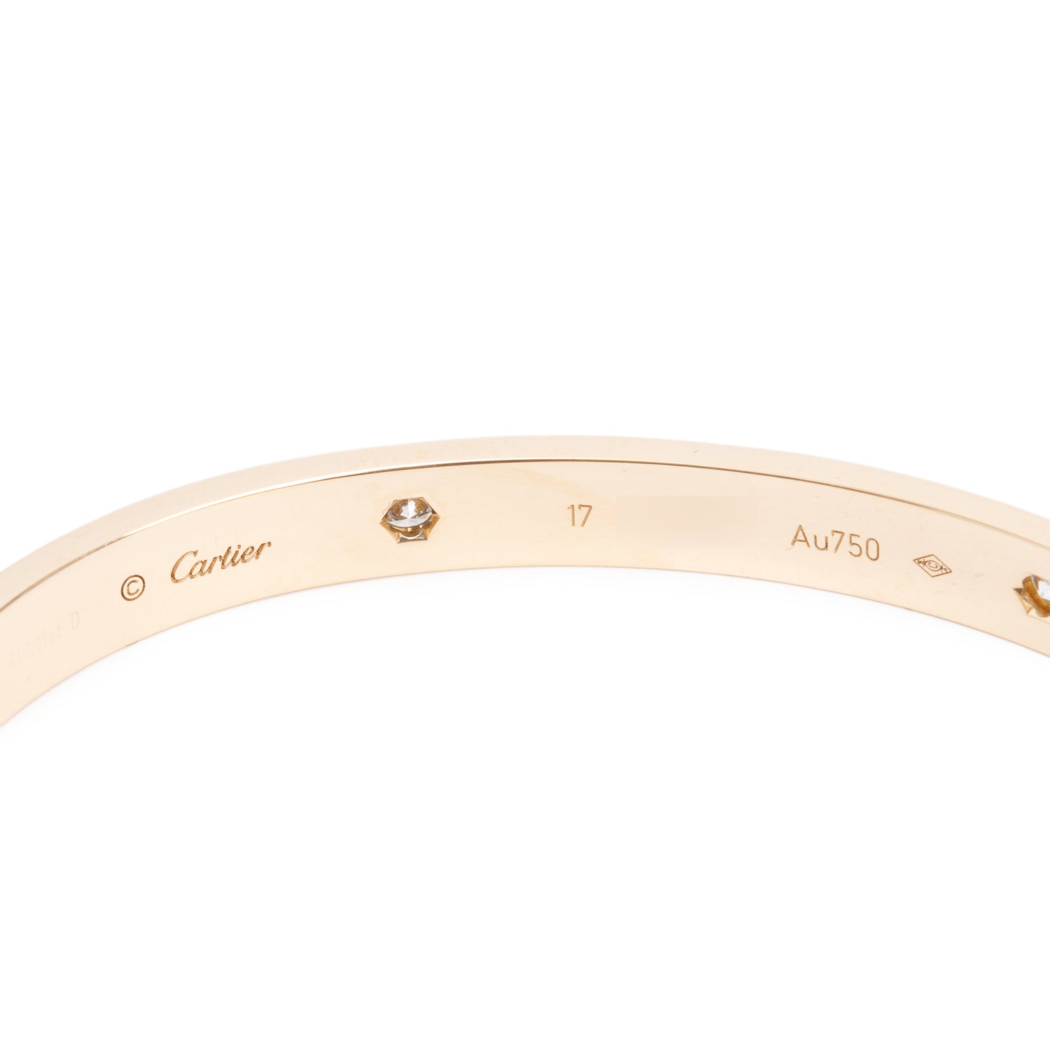 Cartier 18k Yellow Gold Love Bracelet with 4 Diamonds, Classic Model Size 17 w/ Box & Certificate