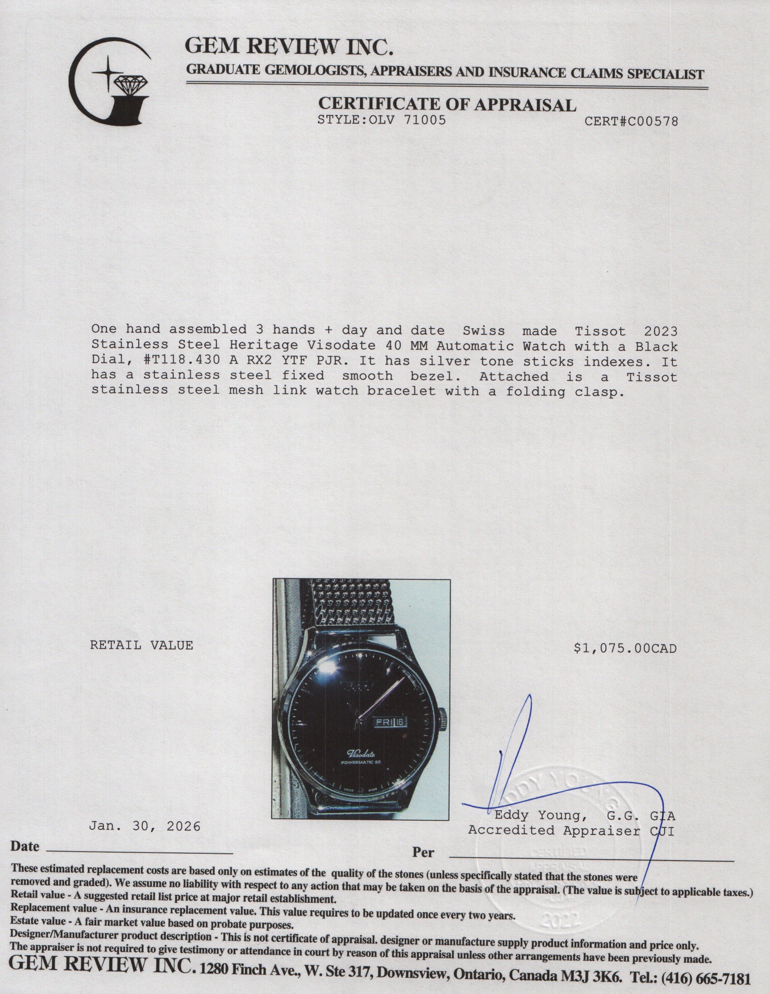 Tissot 2023 Stainless Steel Heritage Visodate 40 MM Automatic Watch Black Dial w/ Box & Papers
