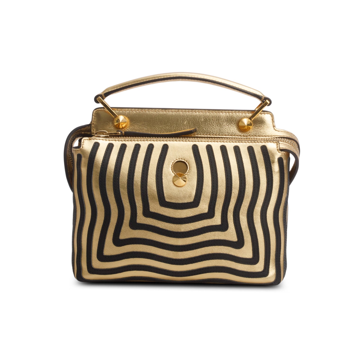 Fendi Gold/Black Striped Leather Small Hypnotic Dotcom Bag w/ Strap